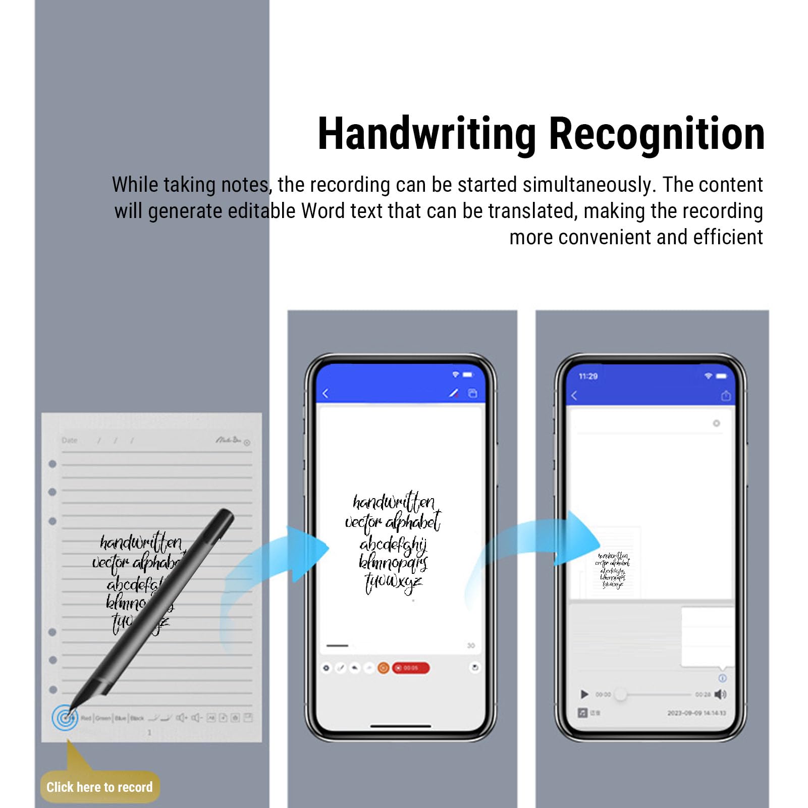 Löschbarer Smart Pen, KI Sprachzeichnung, Echtzeit Synchronisierung, Digitales Notizbuch mit Stifthalter, 160 seitiges Papier Notizbuch für Männer, Frauen, Büro, Schule