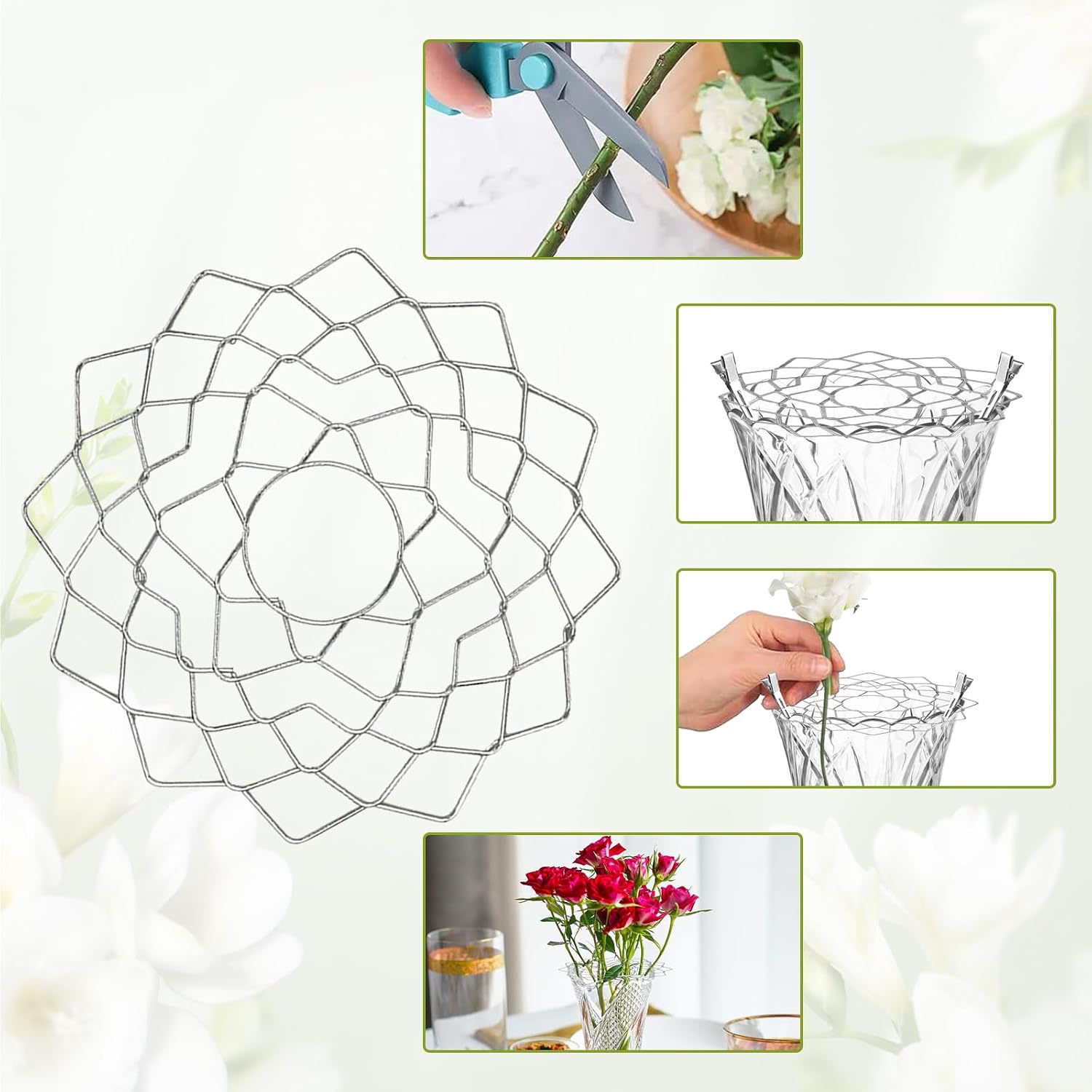 3pcs Flower Frog Grid Bouquet Stem Holder for Vase Artificial Flowers Arrangement,5 inch Flower Arranging Floral Frogs Kenzan Lid with Clips for Ikebana Floristry Supplies Accessories C5-TQ1