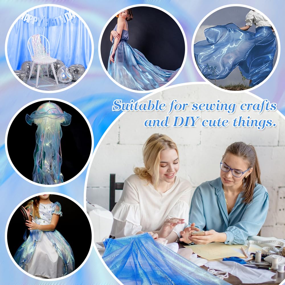 AHANDMAKER Transparenter Schillernder Organza-Stoff, 59,11 cm Breit, {9},{1} m, Vorgeschnittene, Seidig Glänzende Organza-Stoffe Für Glänzenden Fotohintergrund, Hochzeitskleid, Heimwerkerbedarf – Blau
