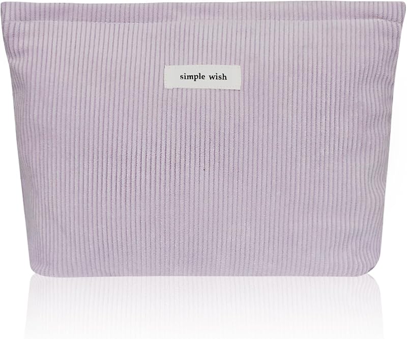 Necessaire de maquiagem Wudygirl em veludo cotelê, Light Purple, 27,31 cm x 17,78 cm x 1,91 cm