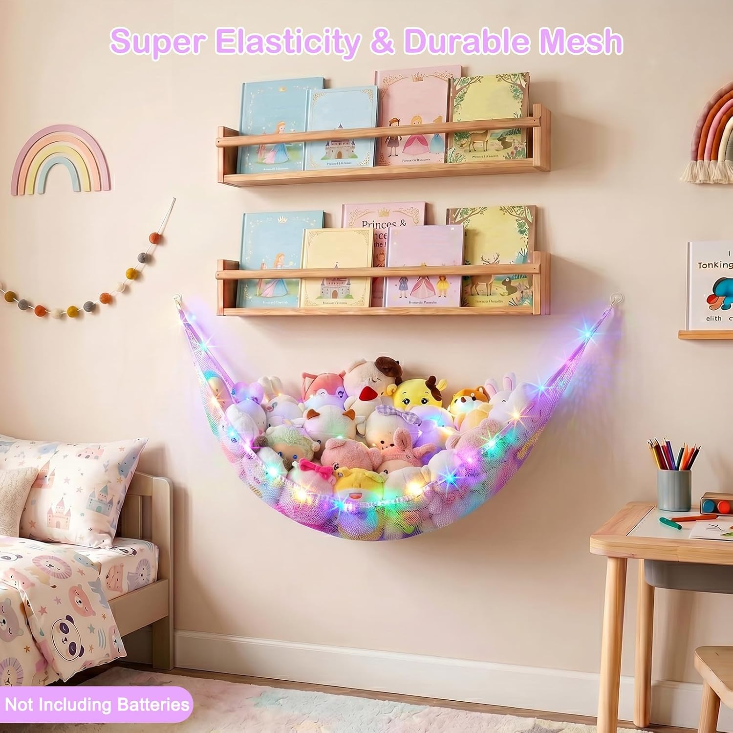 Stuffed Animals Net or Hammock Kids Toy Storage Organizer with LED Light Unicorn Castle Hanging Corner Stuffed Animals Holder Kids Girls Room Decor (Pack of 1) image 5