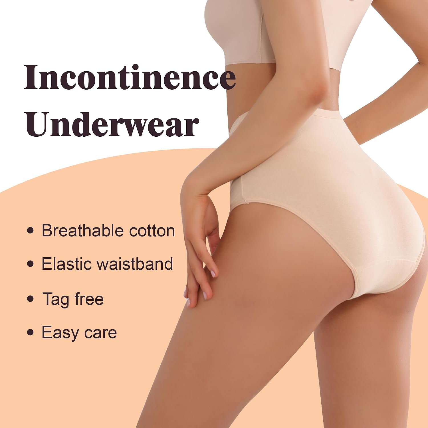 Leak Proof Incontinence Underwear for Women Washable Absorbent Bladder Control Postpartum Briefs 1Pack (Beige XXL)
