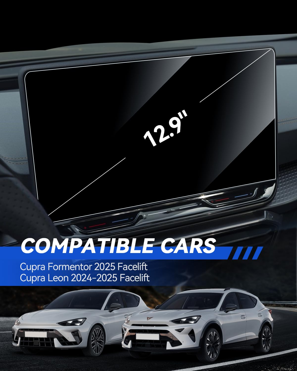 Protector de pantalla HD Serie 9H de 12,9 pulgadas para Cupra Formentor 2025 y Cupra Leon MK4 2024-2025 Facelift Protector de pantalla antiarañazos