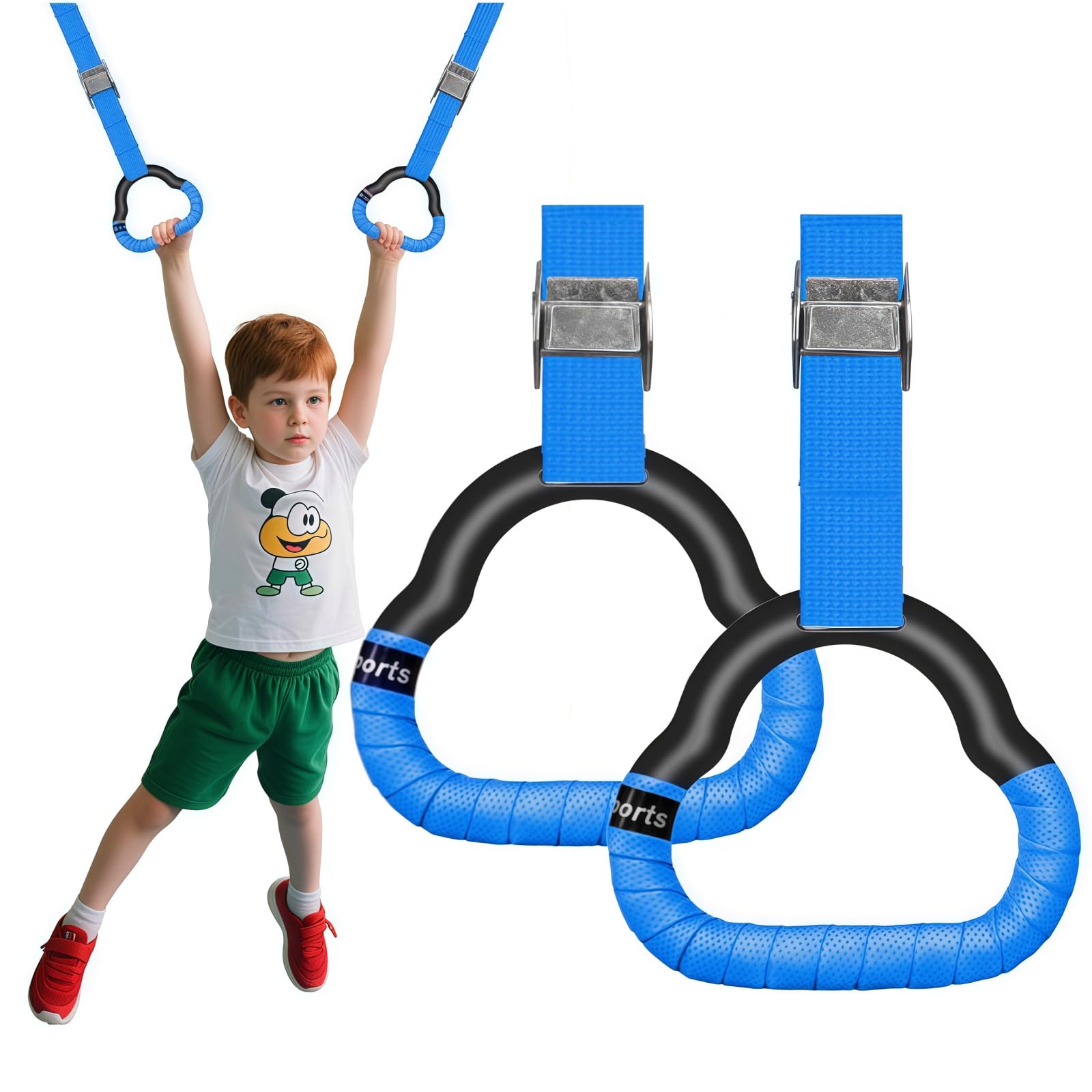 SQHY Gymnastics Rings for Kids Home Exercise Rings Pull Up Rings With Straps Exercise Strength Training Equipment Gym Rings for Children Exercise (Blue)