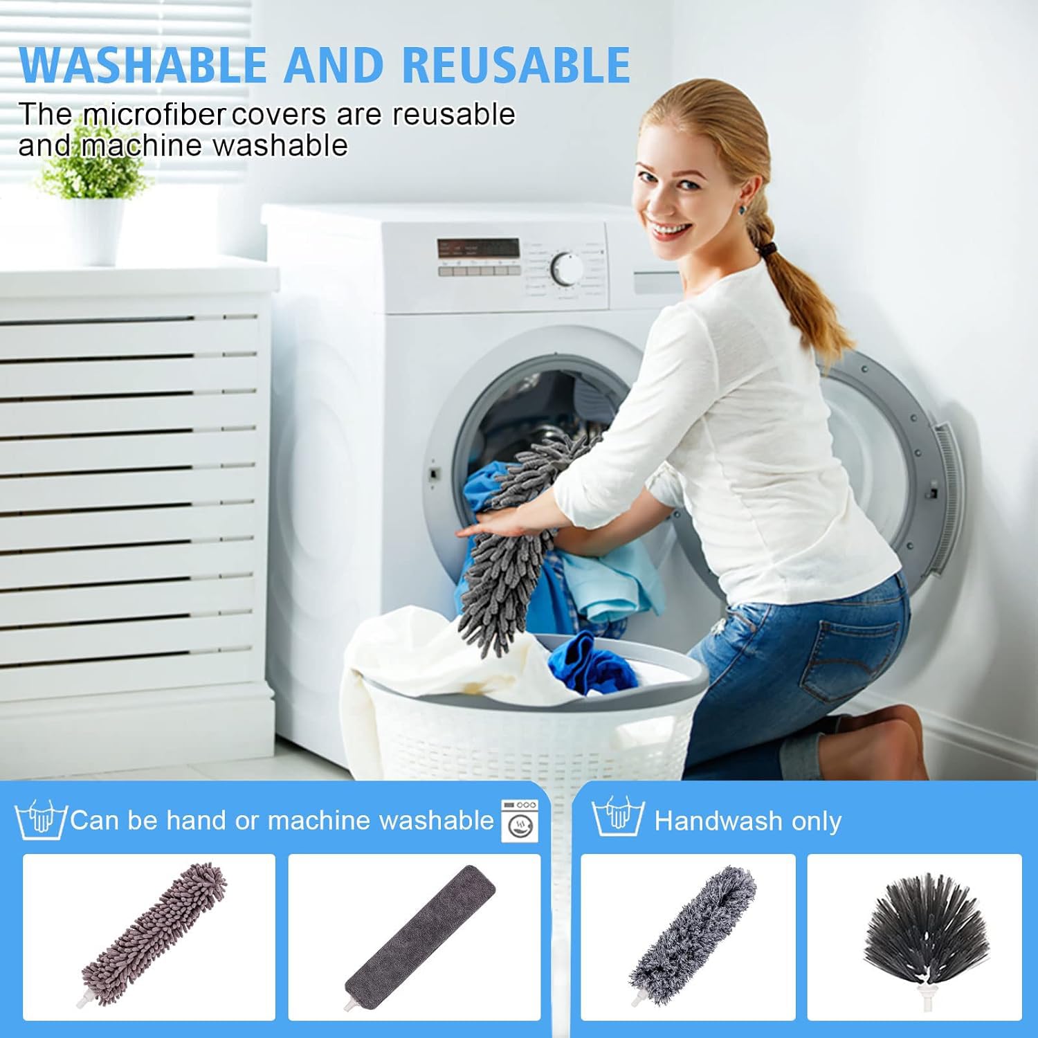 Plumero para limpieza 5 en 1, plumero de 100 pulgadas con poste de extensión, plumero extensible, plumero de microfibra para techos altos, muebles, persianas, pared, gris