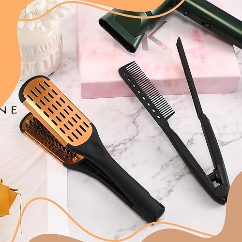 Miniatura 4 de Chengu 2 peines alisadores para el cabello, pinzas de cerdas de jabalí, cepillo de doble cara, cepillos para alisar el cabello, peine de hierro