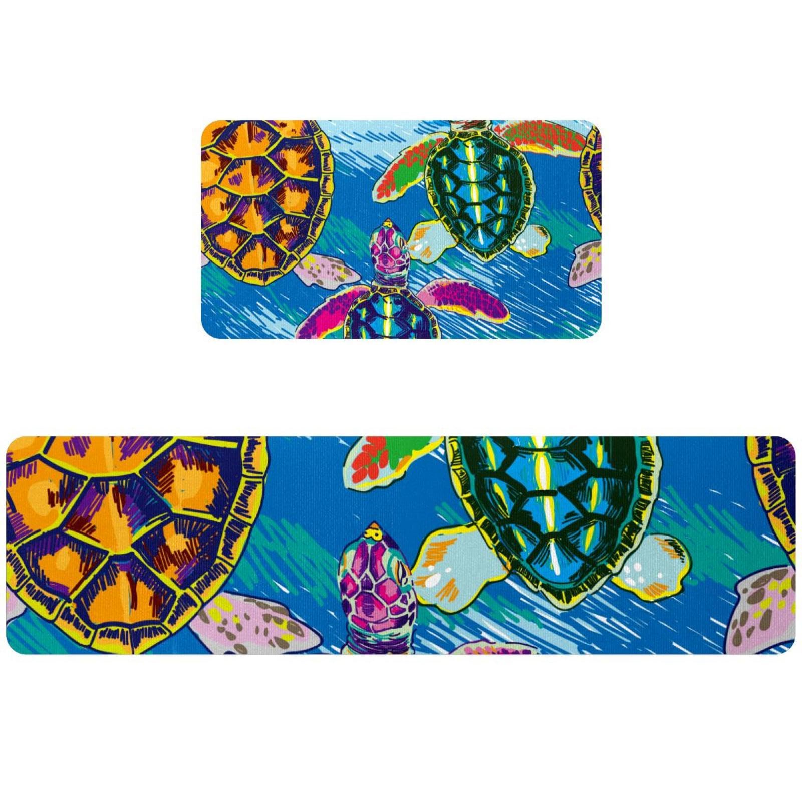 Tapis de cuisine motif tortues aquarelles pour couloir et buanderie
