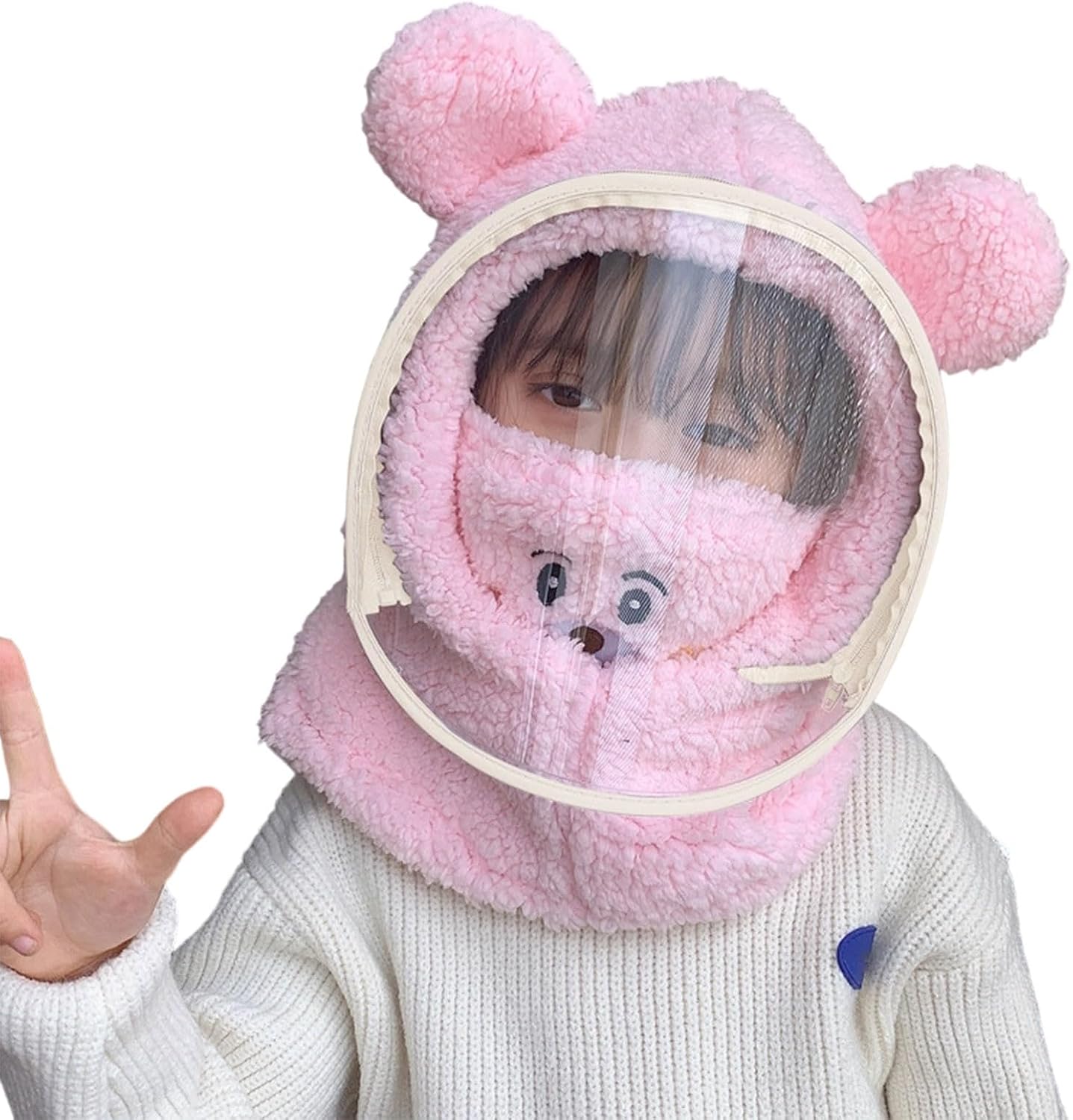 Kids Balaclava Ski Mask, Boys Girls Washable Fleece Winter Hat with Face Cover for Windproof Beanie Cap with Removable Face