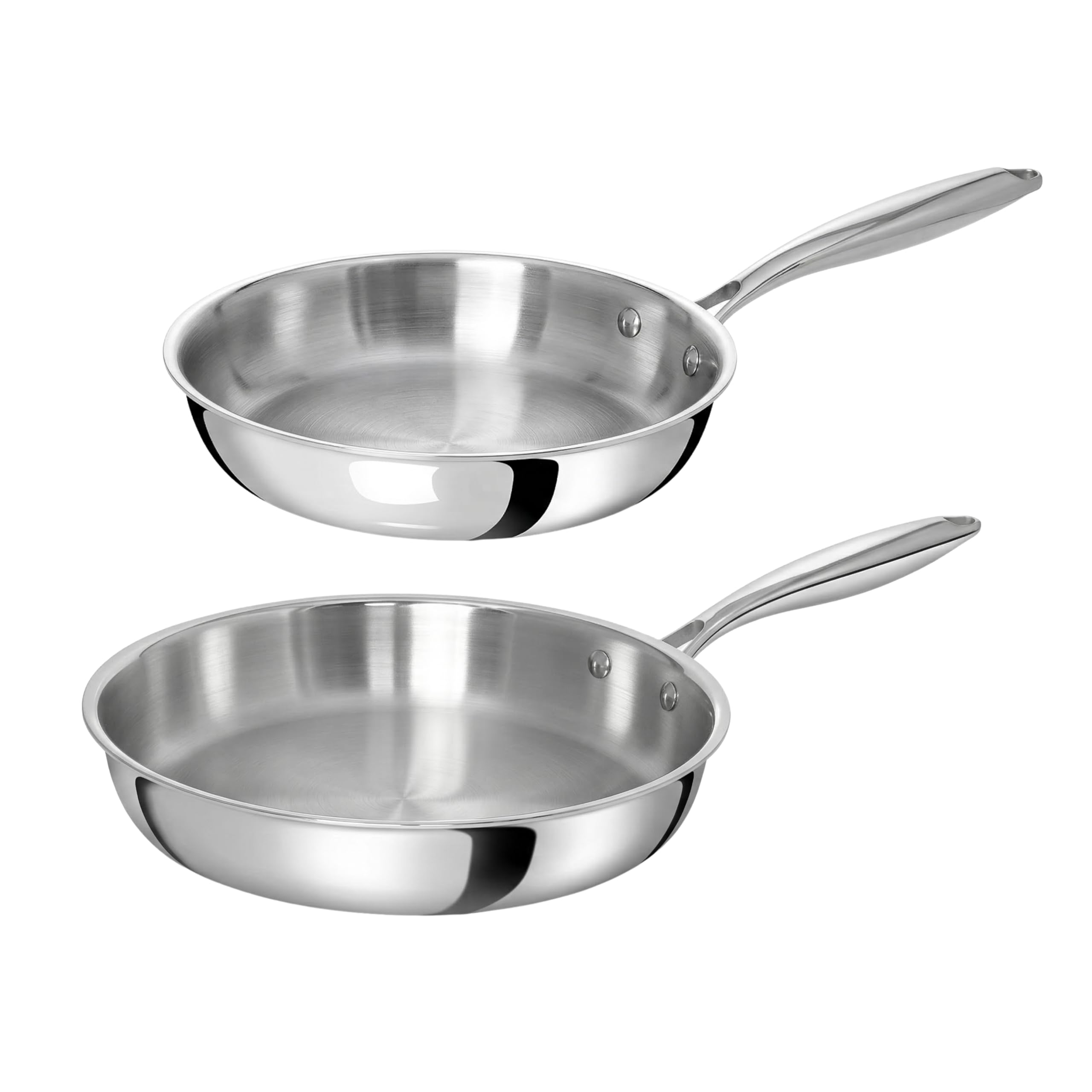 Lot de 2 Poêles Inox 18/10 Triply – 24 cm – 28 cm – Sans Revêtement – Sans PFAS, PFOA, PTFE – Compatible Tous Feux Dont Induction – Manche Riveté Froid – Cuisson Saine et Durable