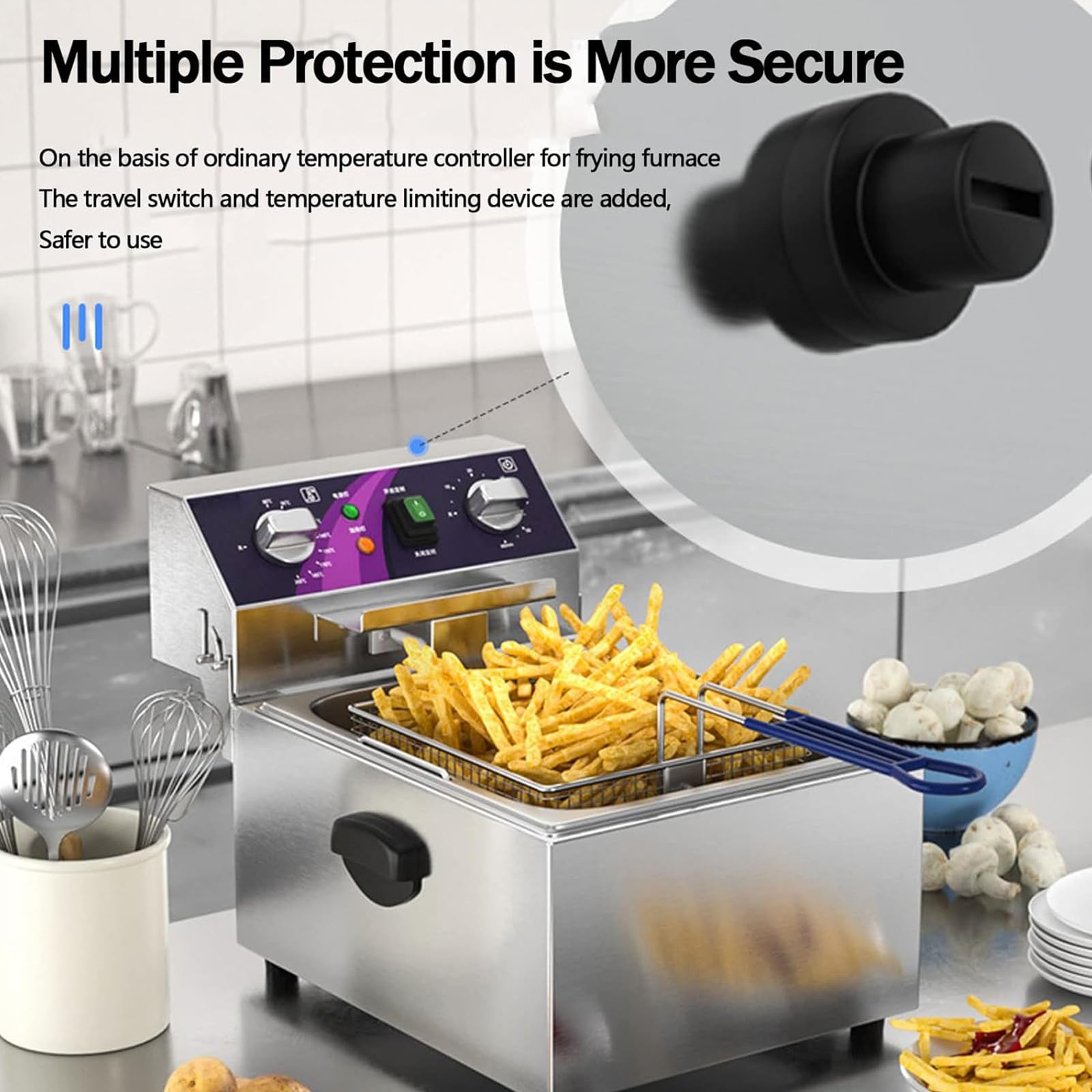 Friggitrice elettrica con cestello, Friggitrice in Acciaio Inox, Friggitrice elettrica da banco in Acciaio Inossidabile W/Cestello per friggitrice,Single Tank