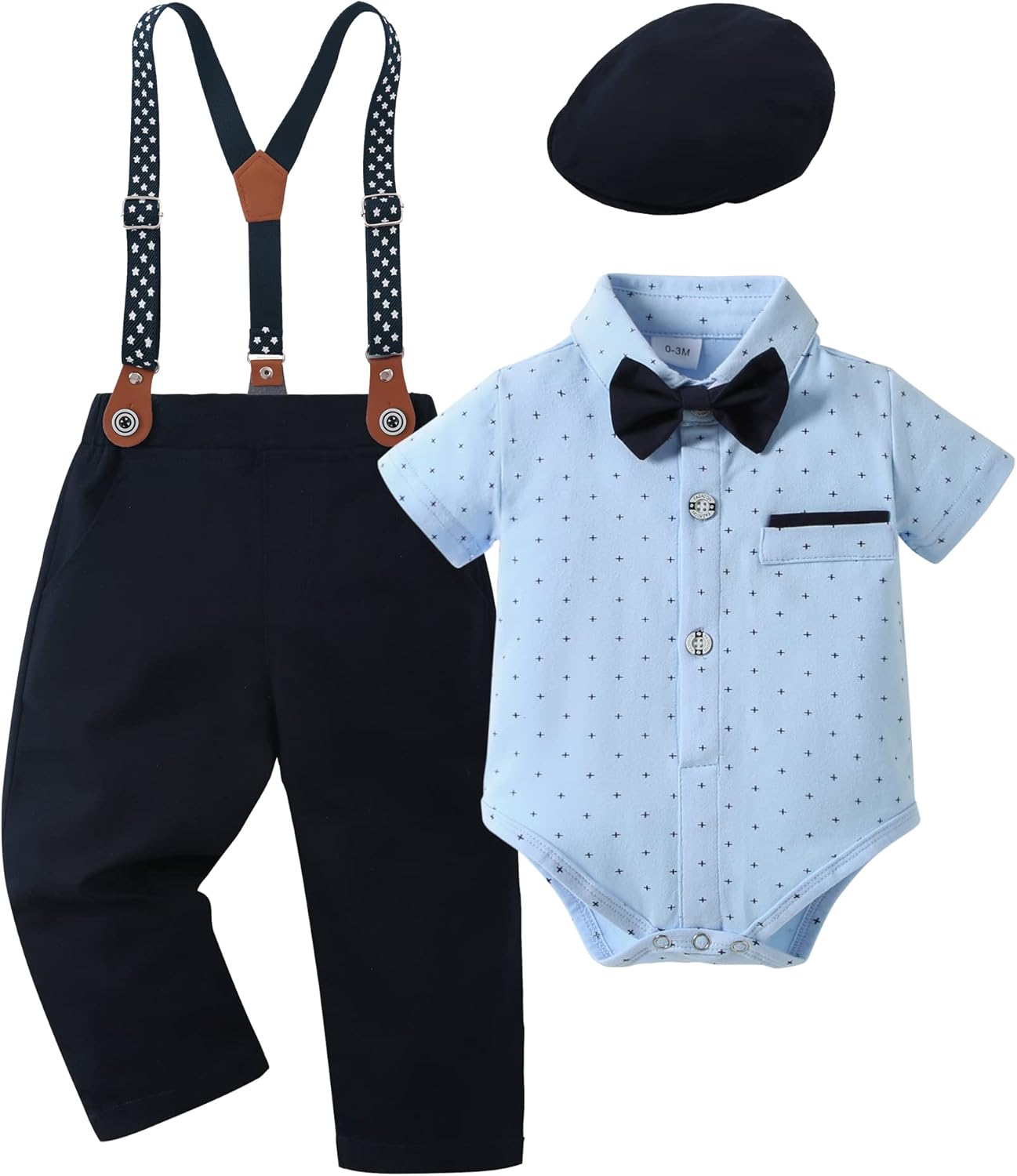 YALLET Baby Boy Clothes Suit Newborn Infant Gentleman Outfits, Formal Dress Shirt+ Bowtie+ Suspender Pants Wedding Party Set