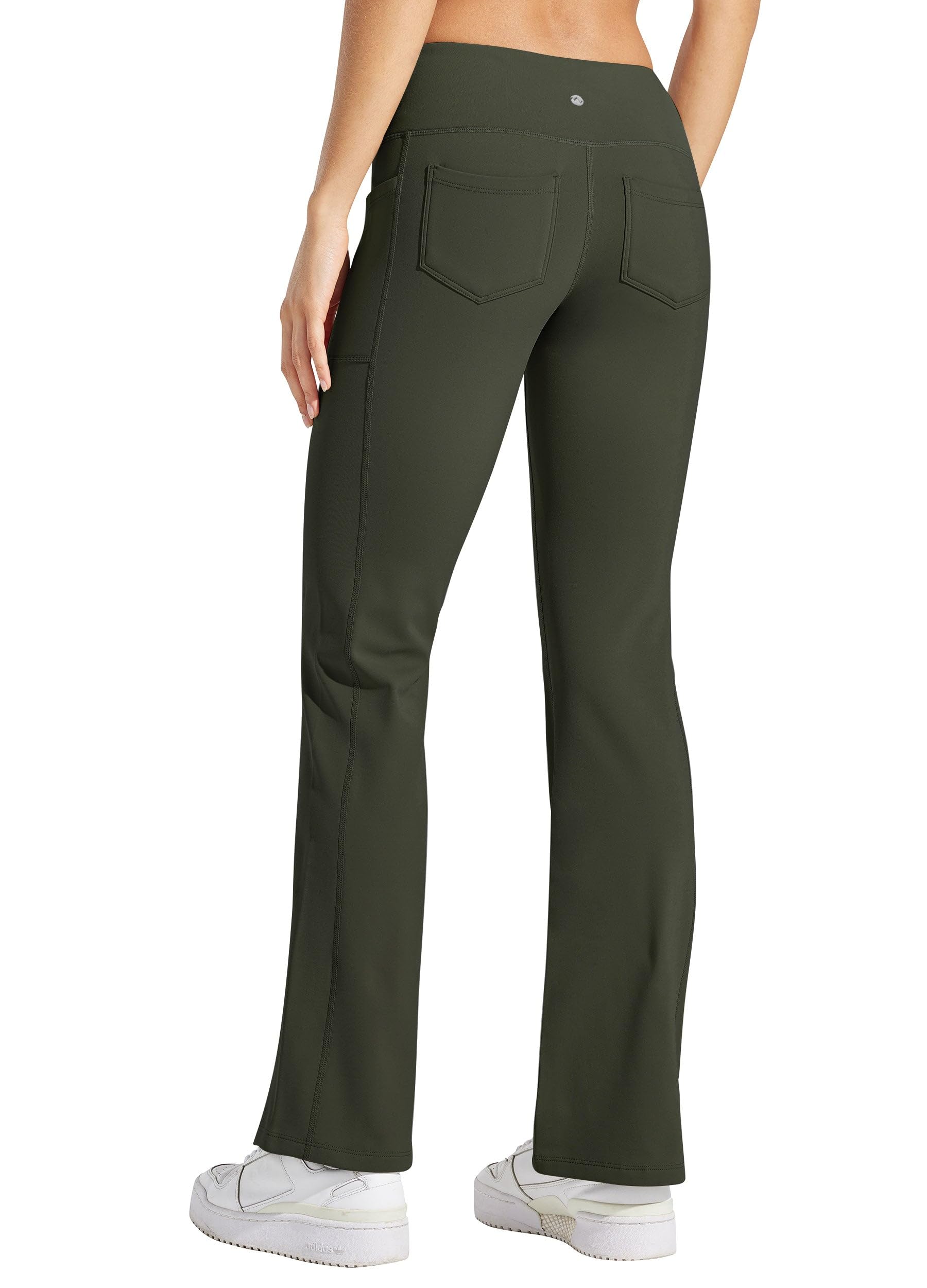 WILLIT Pantaloni da donna con imbottitura termica, da yoga, in pile, leggings invernali, caldi, flare, leggings, crossover, impermeabili, a vita alta con tasche