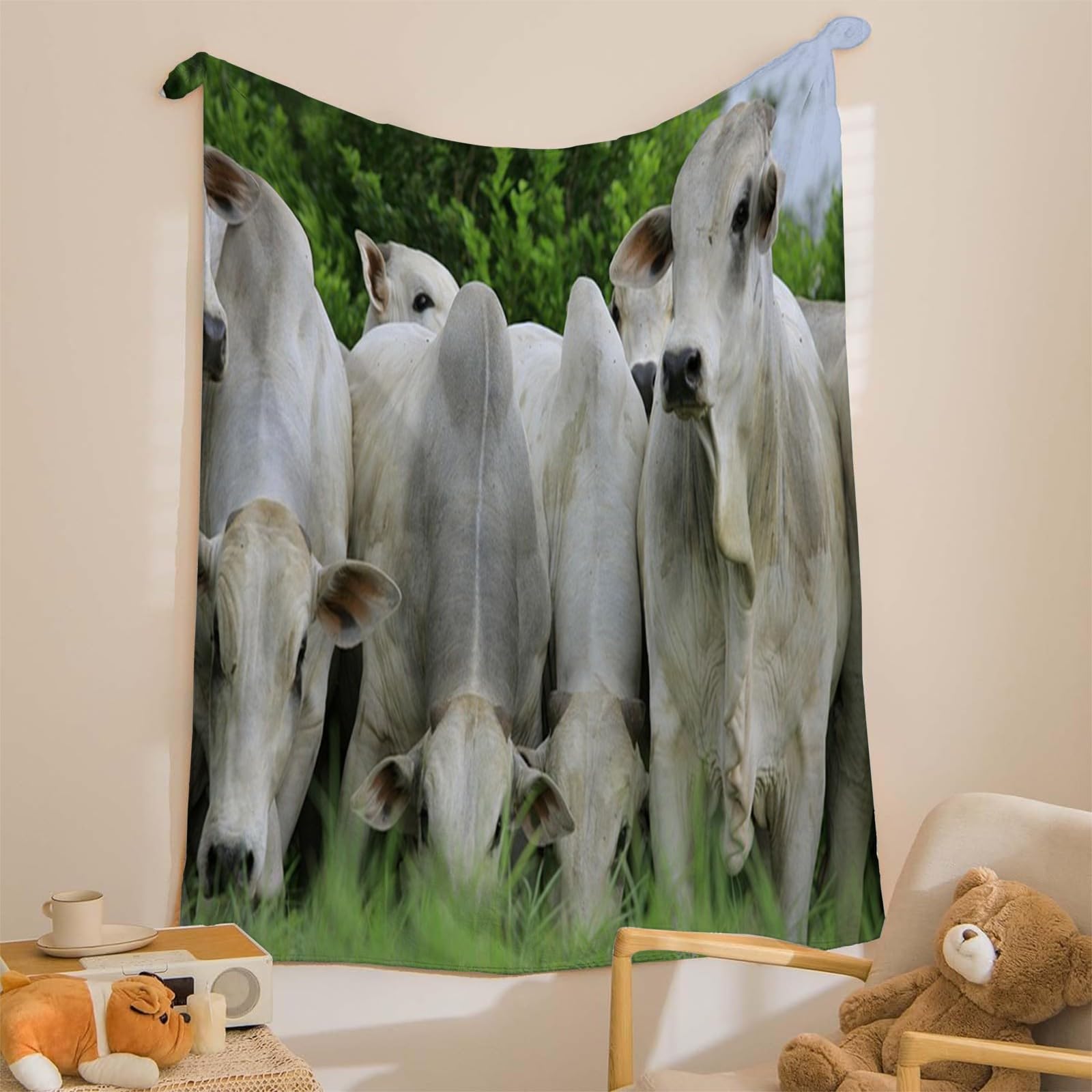 Generico Koc w kratę podwójne łóżko białe krowy, koc 3D, zwierzęta 180 x 200 cm ciepły i miękki koc flanelowy, koce w kratę z polaru na łóżko sofę narzuta na sofę i pokrowiec na sofę AL1