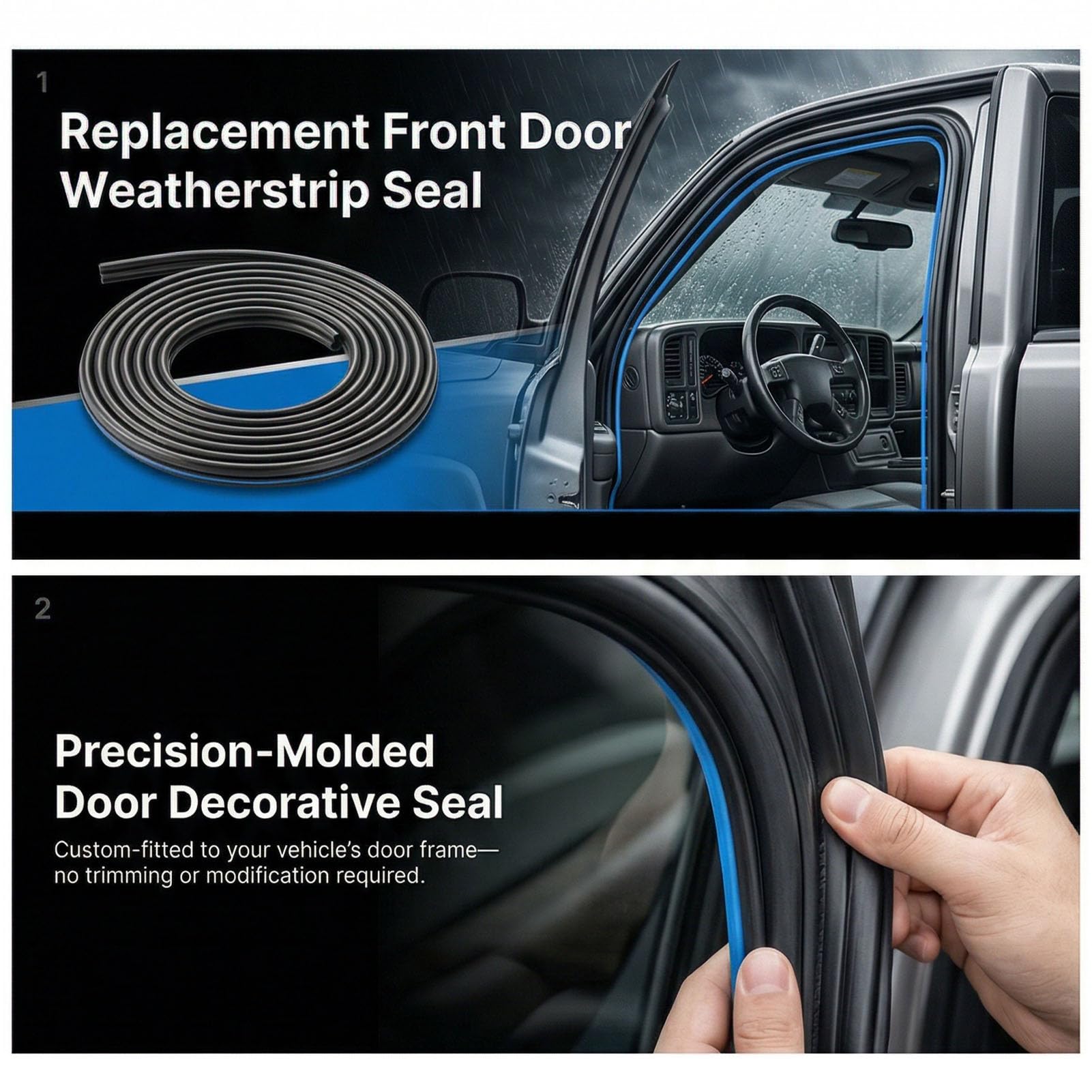 Akozon Tira de Sellado para Puerta Delantera de Coche AM-1692248800 con Inserciones de Acero de Alta Elasticidad Incorporadas de Repuesto para Sierra 1500 2500 3500