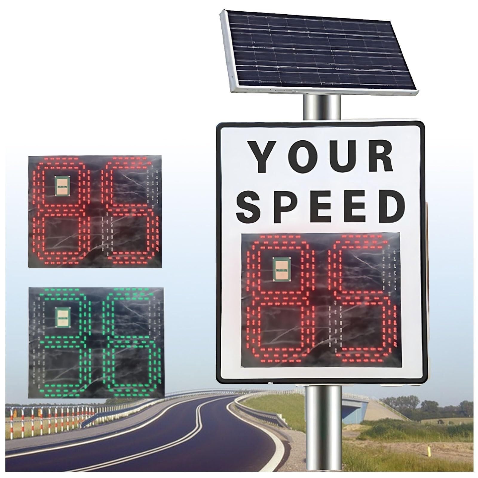 Señal de velocidad con radar LED alimentada por energía solar, panel de advertencia de límite de velocidad ajustable de 23,6 x 35,4 pulgadas, señal de tráfico resistente a la intemperie IP65