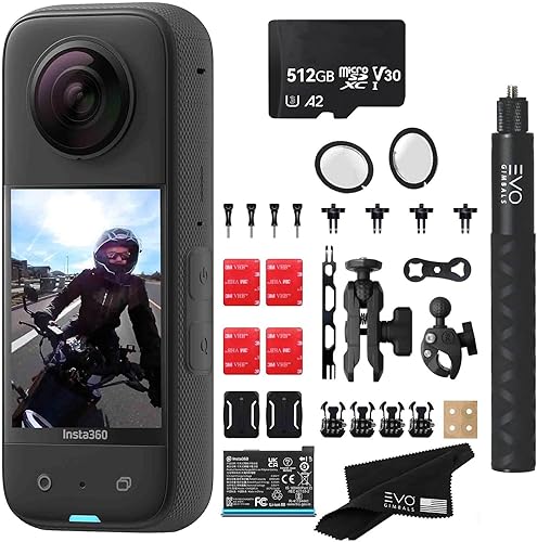 Insta360 Paquete de motocicleta X3: cámara de acción impermeable de 360 con sensores de 1/2 pulgada de 48 MP, video HDR 5.7K 360, foto 360 de 72 MP,