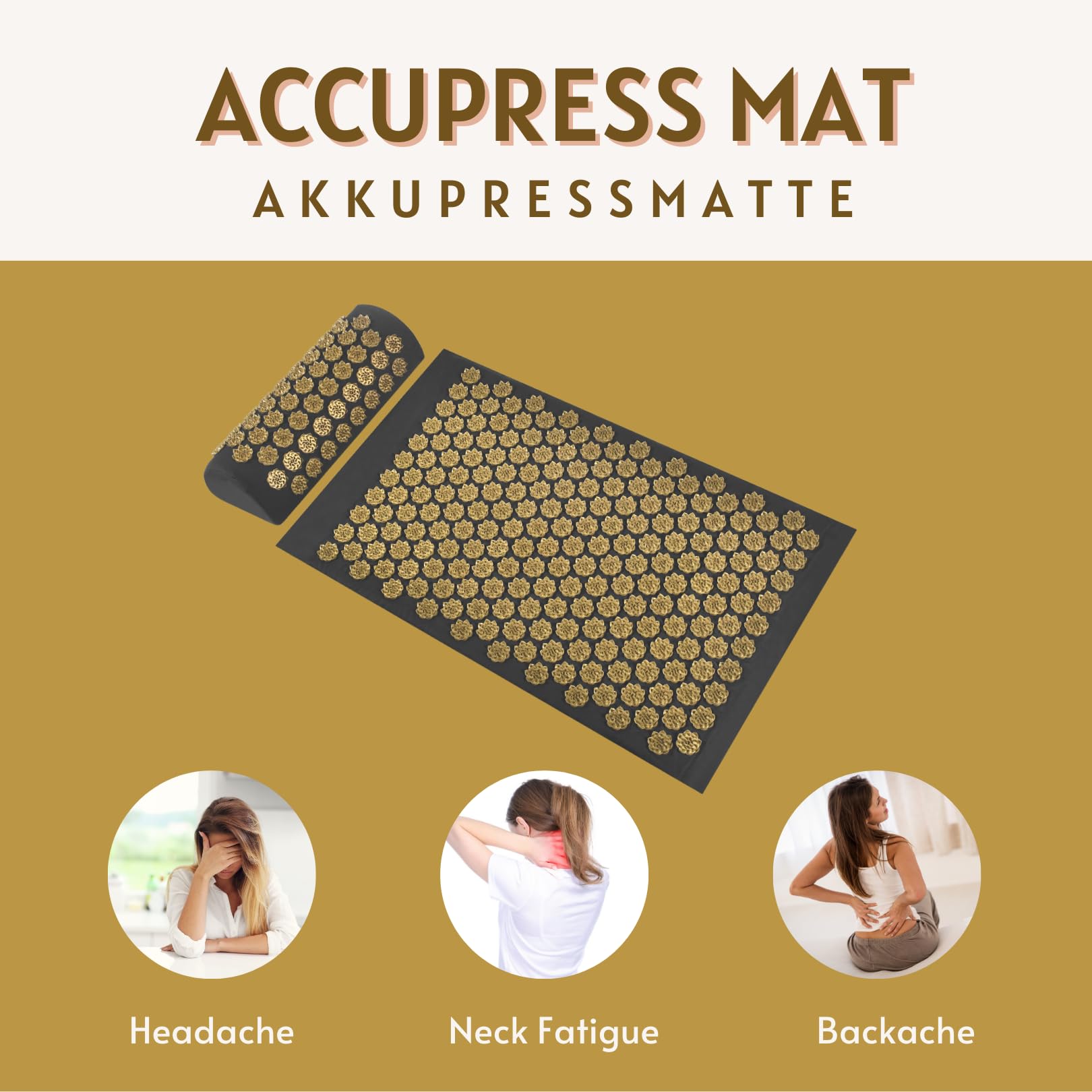 Schwarz-Gold Lotus Design Akupressur Gesundheitsset - Hochwertiges Akupressur-Matte und Kissen Set für natürliche Entspannung und Schmerzlinderung
