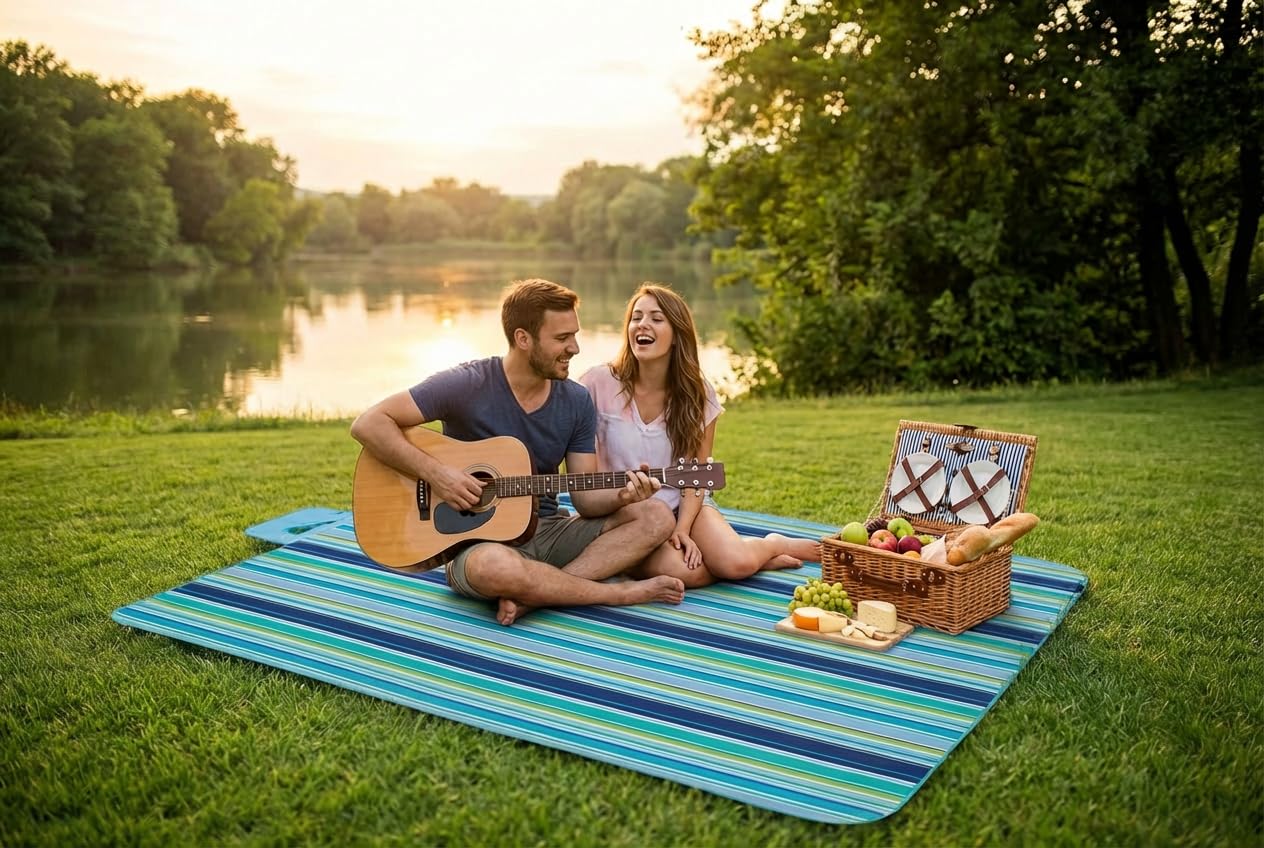 Koc plażowy bardzo duży koc piknikowy odporny na piasek wodoodporny koc zewnętrzny do wewnątrz lekka poręczna mata przenośna mata plażowa na kemping piesze wędrówki podróż park trawa