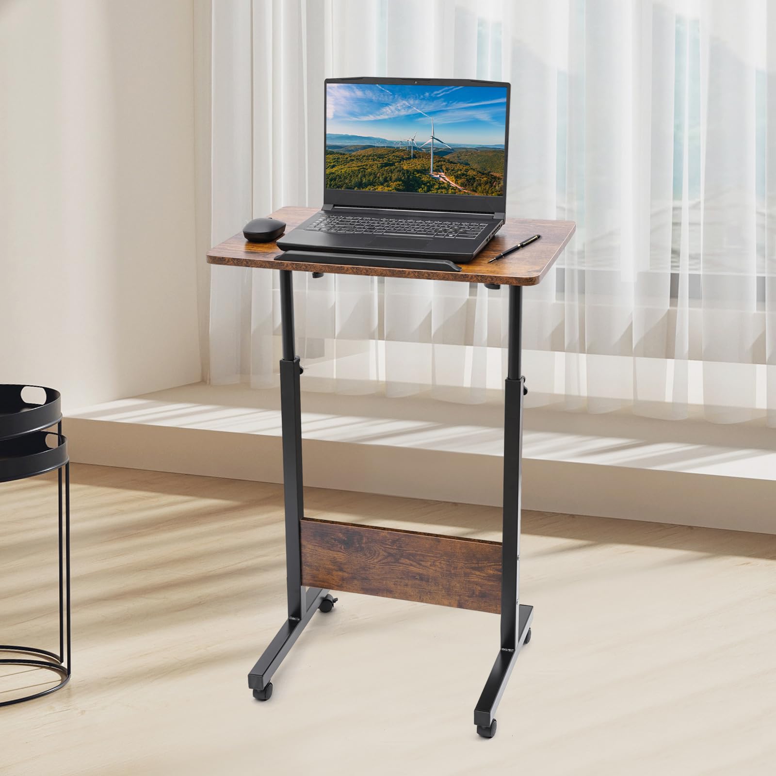Small Standing Desk with Wheels Mobile Portable Rolling Laptop PC Table Rolling Adjustable Height for Walking Pad Tall — view 7