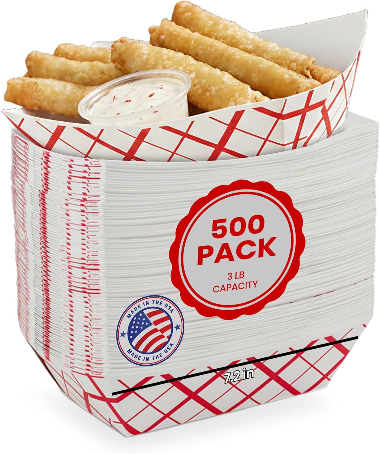 MT Products Plaid Hot Dog Trays 3 lb. - Disposable Paper Food Tray (Pack of 500) - Made in USA