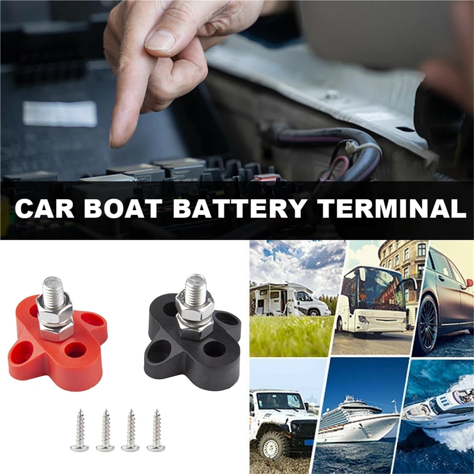 2-teiliges Klemmenblock-Bolzen-Kreuzungspfosten-Set, Einzel-/Doppelbolzen, 48 V, isolierter Verbindungspfosten M8 for Auto, Marine, Auto, Anhänger, Wohnmobil, Boot Sammelschiene Verteilerblock(Double