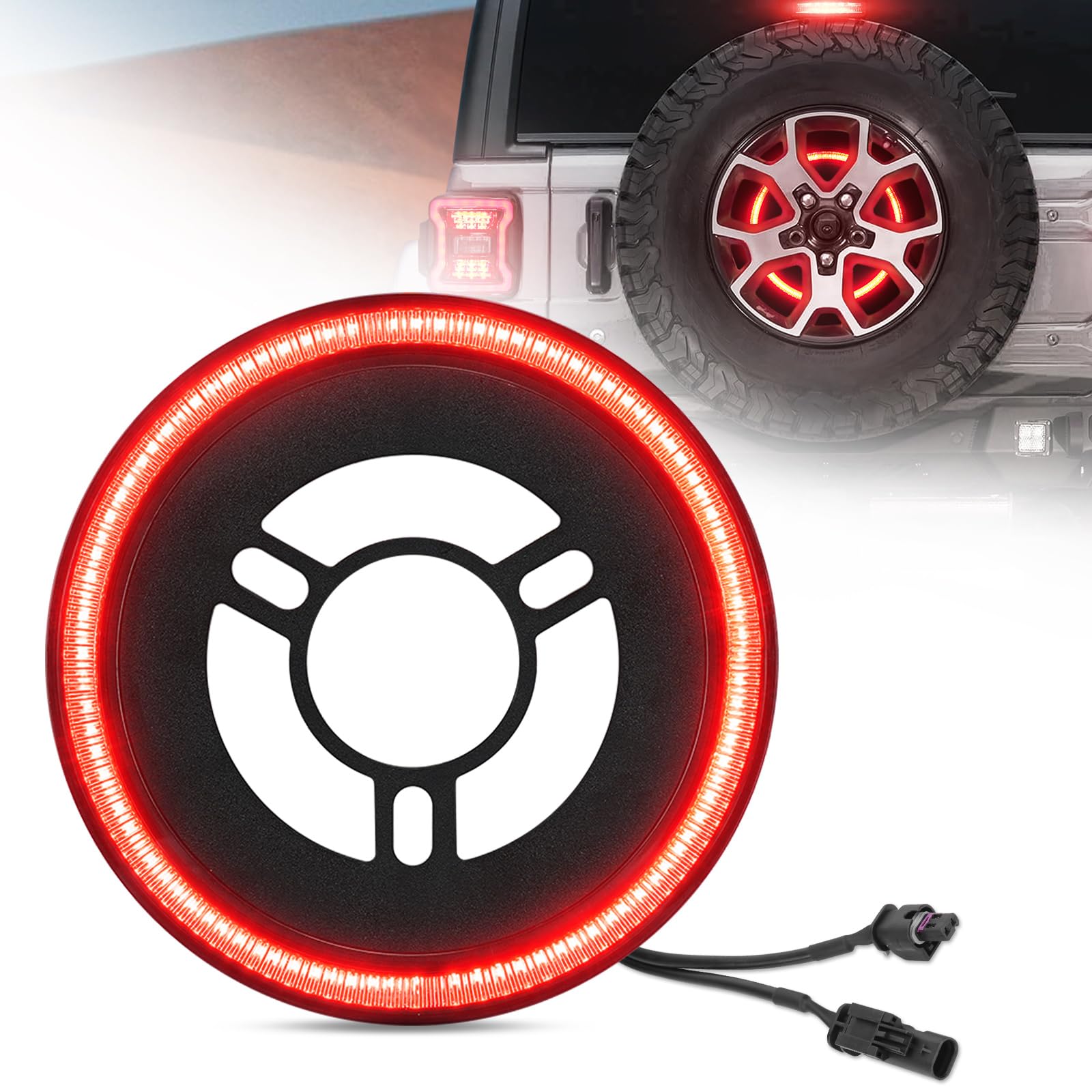 BORDAN Spare Tire Brake Light LED Third 3rd Brake Light for Wrangler JL JLU, Plug-N-Play Rear Ring Wheel Brake Light Compatible with Jeep Wrangler JL 2018 2019 2020 2021 2022 2023 2024 2025