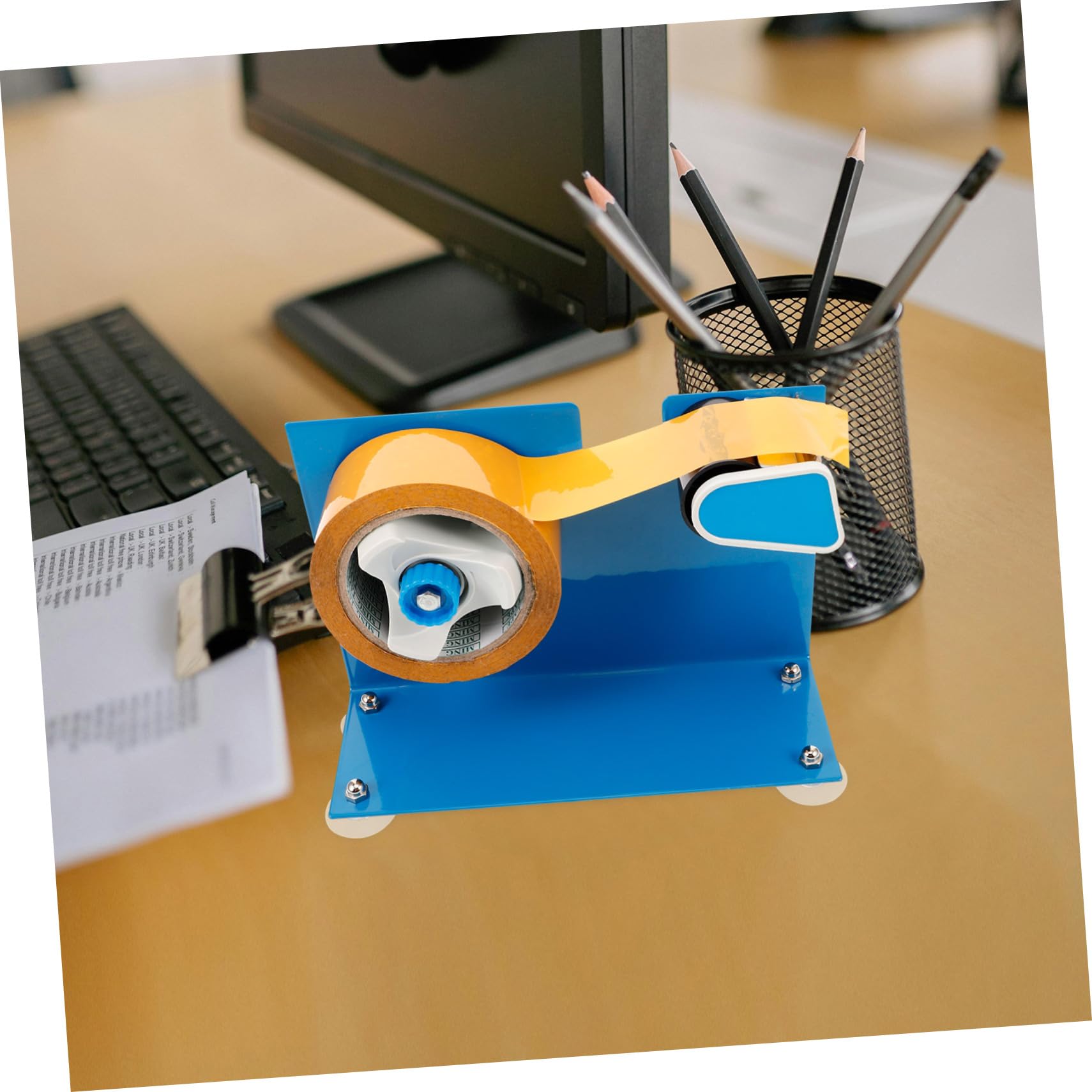 Klebebandabroller mit Saugnapf Eisen Blau für Schreibtisch und Zuhause für Bänder bis 5cm Präziser Schnitt Sichere Montage