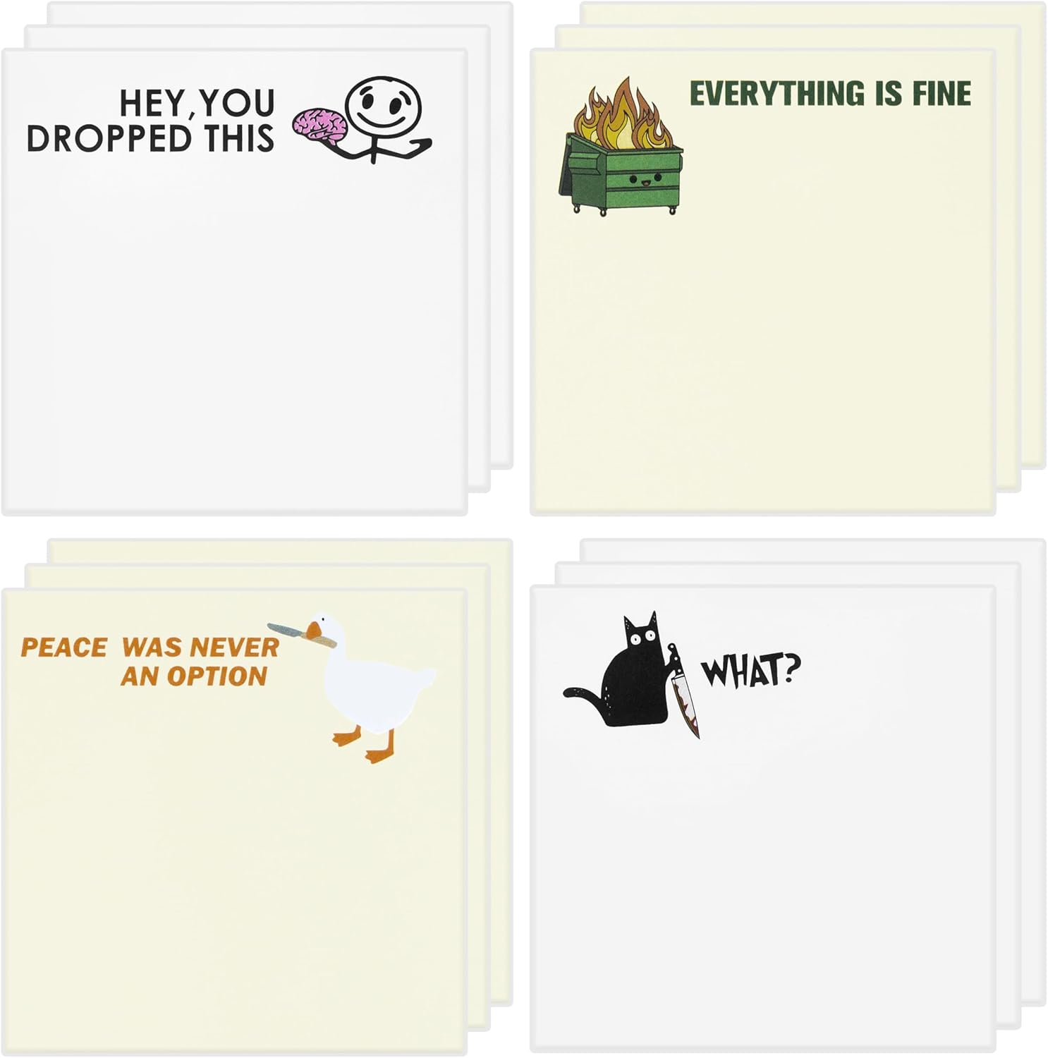 BunneDany Set of 12 Funny Meme Sticky Notes Dumpster Fire