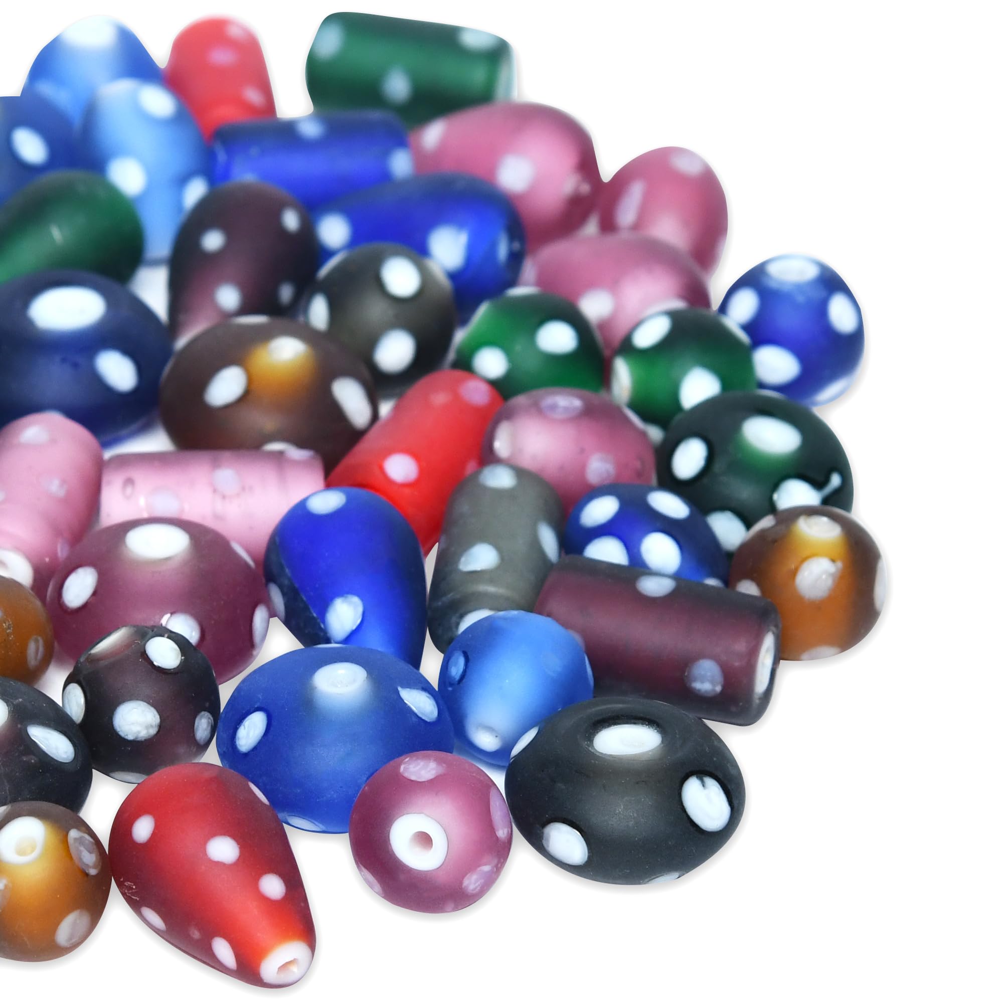 Craft Attic 2/3 LB Assorted Glass Beads for Jewelry Making, Lampwork Murano Mix for Bracelets and Necklaces, Crafting Supplies Kit, Large & Small Polka Dot Beads