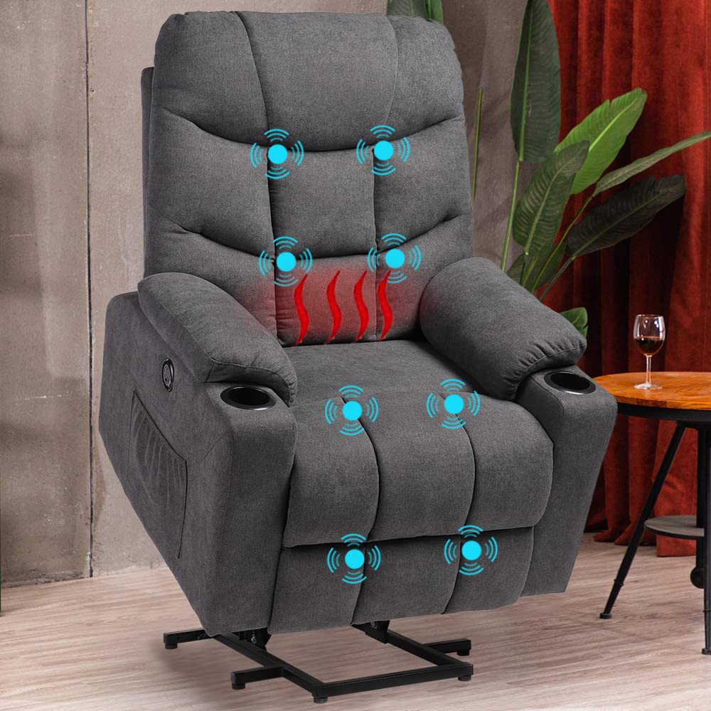 B BAIJIAWEI Power Lift Recliner Chair, Fabric Electric Recliner with Vibration Massage & Heat Function, Heavy Duty Recliner with Remote Control, 3 Positions, USB Port - Incomplete Box 1/2