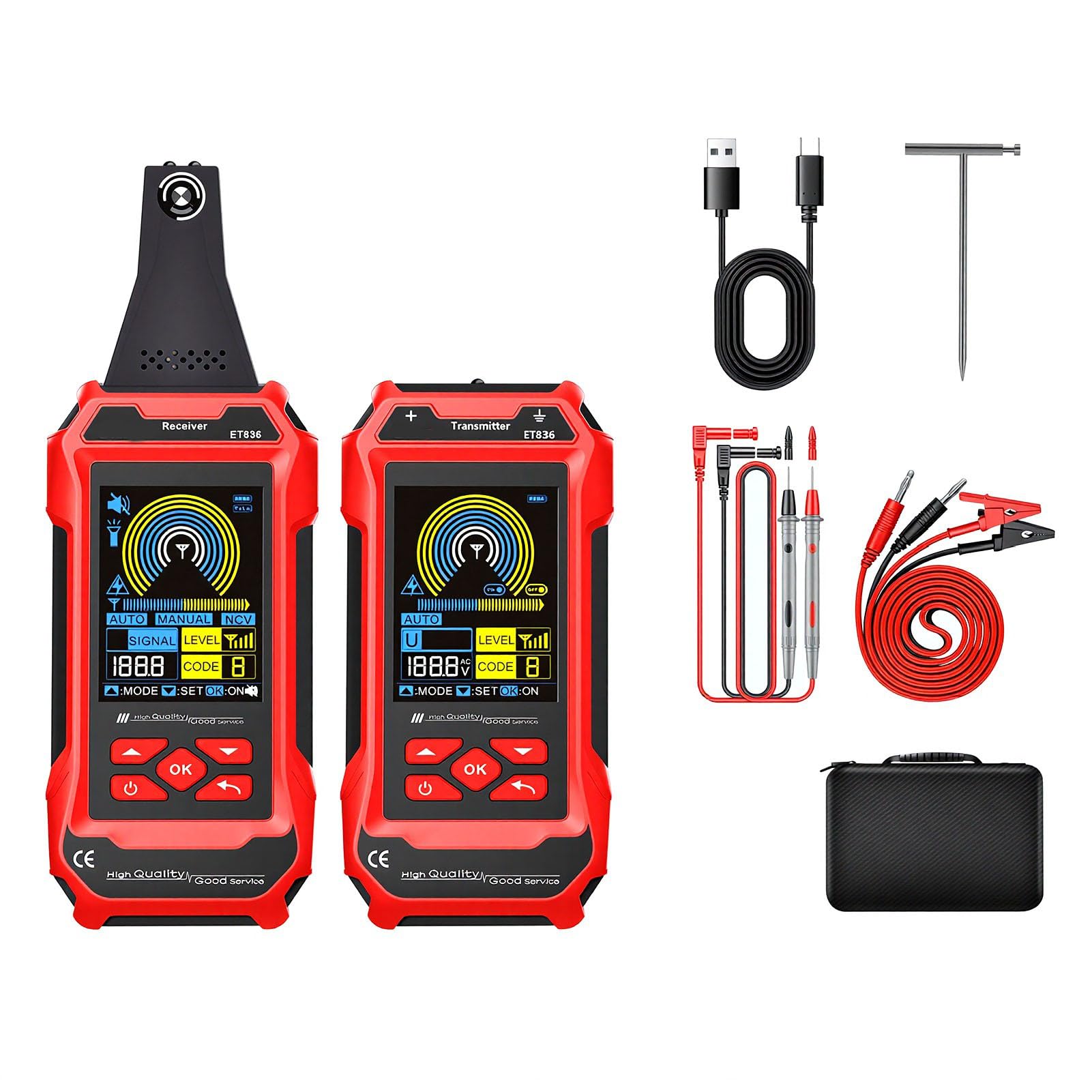 Eujgoov Localizador de Cables ET836, Detector de Cables 125kHz, Rastreador de Señales Subterráneas para Pared, Localizador de Roturas y Cortocircuitos, Probador de Tensión NCV con