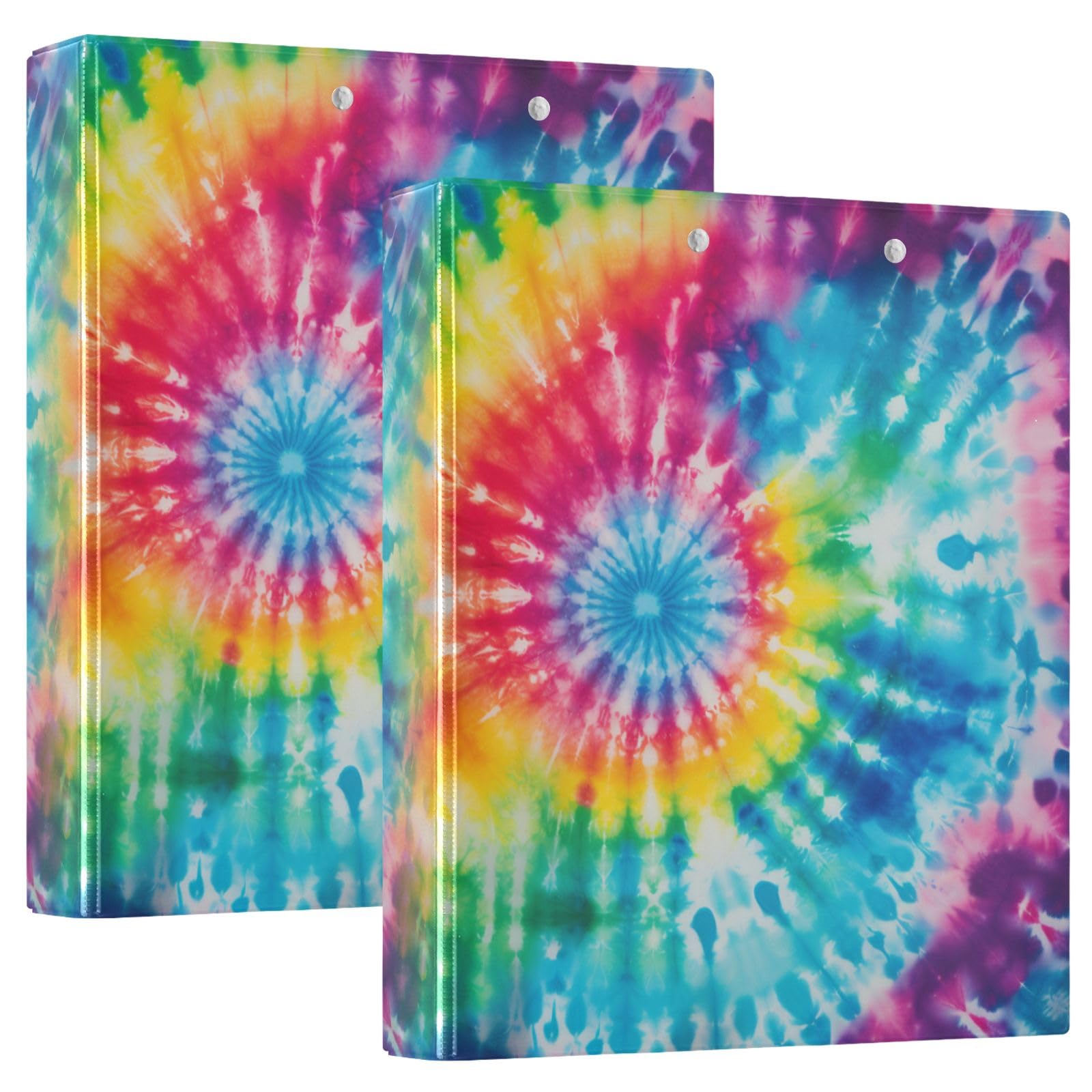Raccoglitore a 3 anelli arcobaleno a spirale Tie Dye 3,8 cm, anelli rotondi contiene 200 fogli, raccoglitori a 3 anelli con clip in metallo antiscivolo