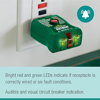 Extech CB10 AC Circuit Breaker Finder and Receptacle Tester - Professional Grade GFCI Outlet Tester for Home & Industrial Use - Pinpoint Breakers and Fuses - Includes 9V Battery and LED Indicators