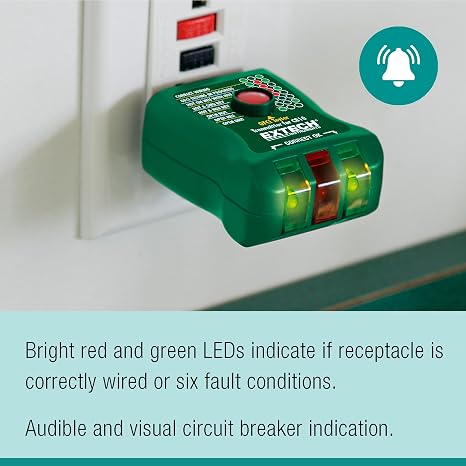 Extech CB10 AC Circuit Breaker Finder and Receptacle Tester - Professional Grade GFCI Outlet Tester for Home & Industrial Use - Pinpoint Breakers and Fuses - Includes 9V Battery and LED Indicators