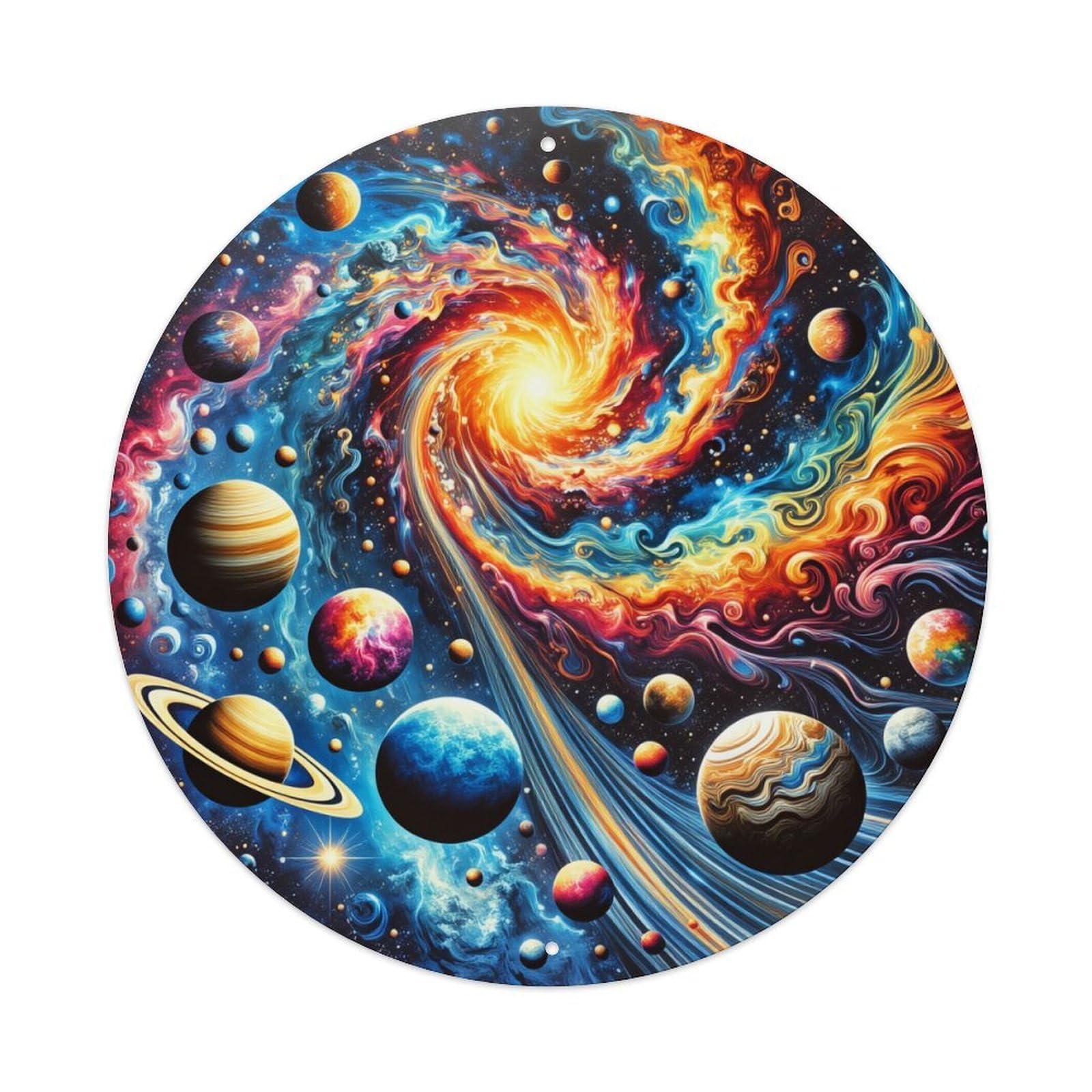 Cosmic Galaxy Planets Stars Swirl Round Tin Sign Vintage Metal Poster, Home Bar Garage Man Cave Cafe Indoor & Outdoor Wall Decoration 8x8Inches