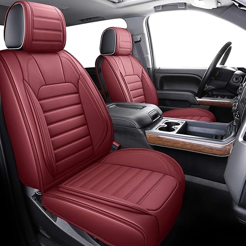 YIERTAI - Fundas de asiento de camioneta, impermeables, de cuero (5 piezas, juego completo, color borgoña)