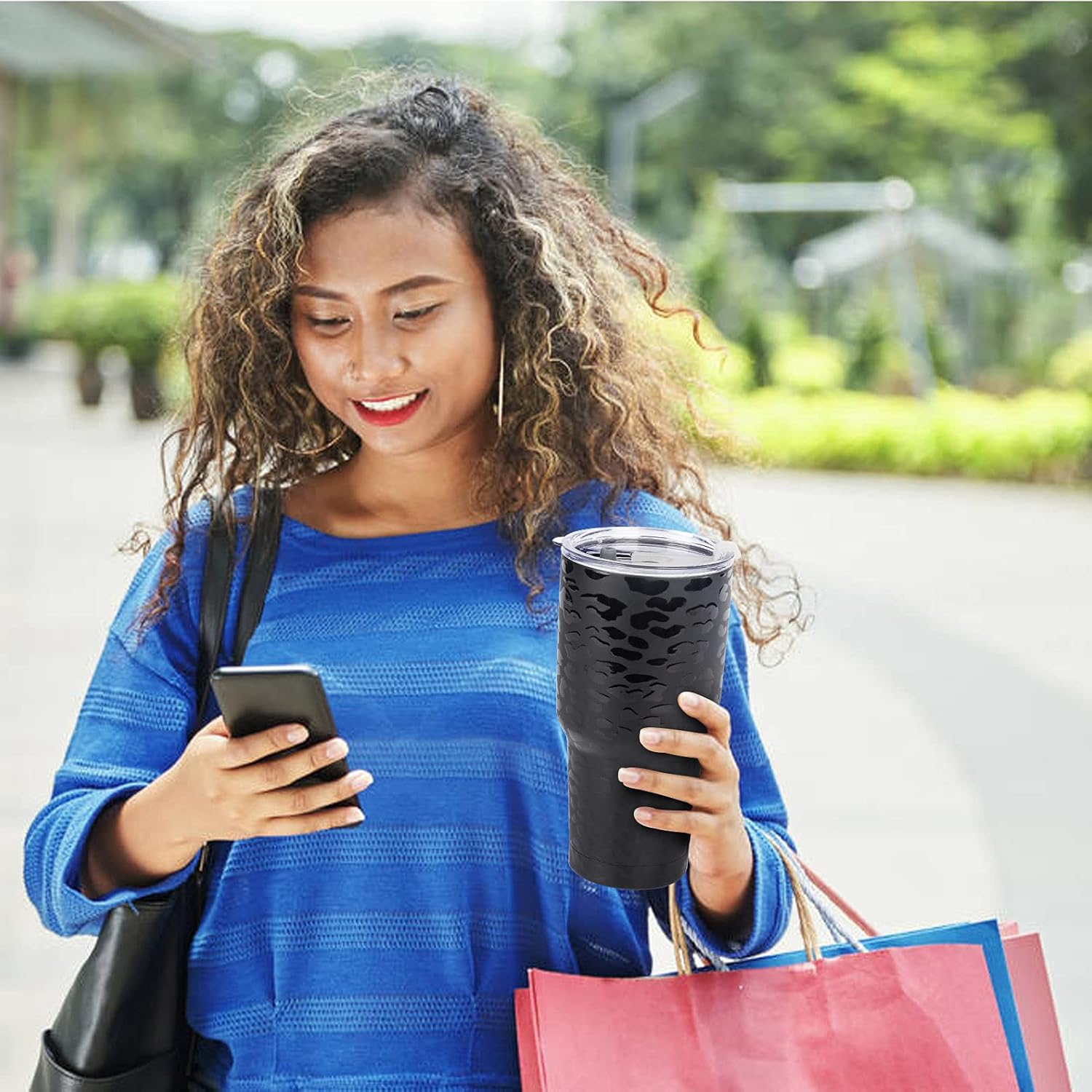 D·S 30oz Black Leopard Tumbler Stainless Steel Insulated Travel Mug with Straw Lid Cleaning Brush - Image 5