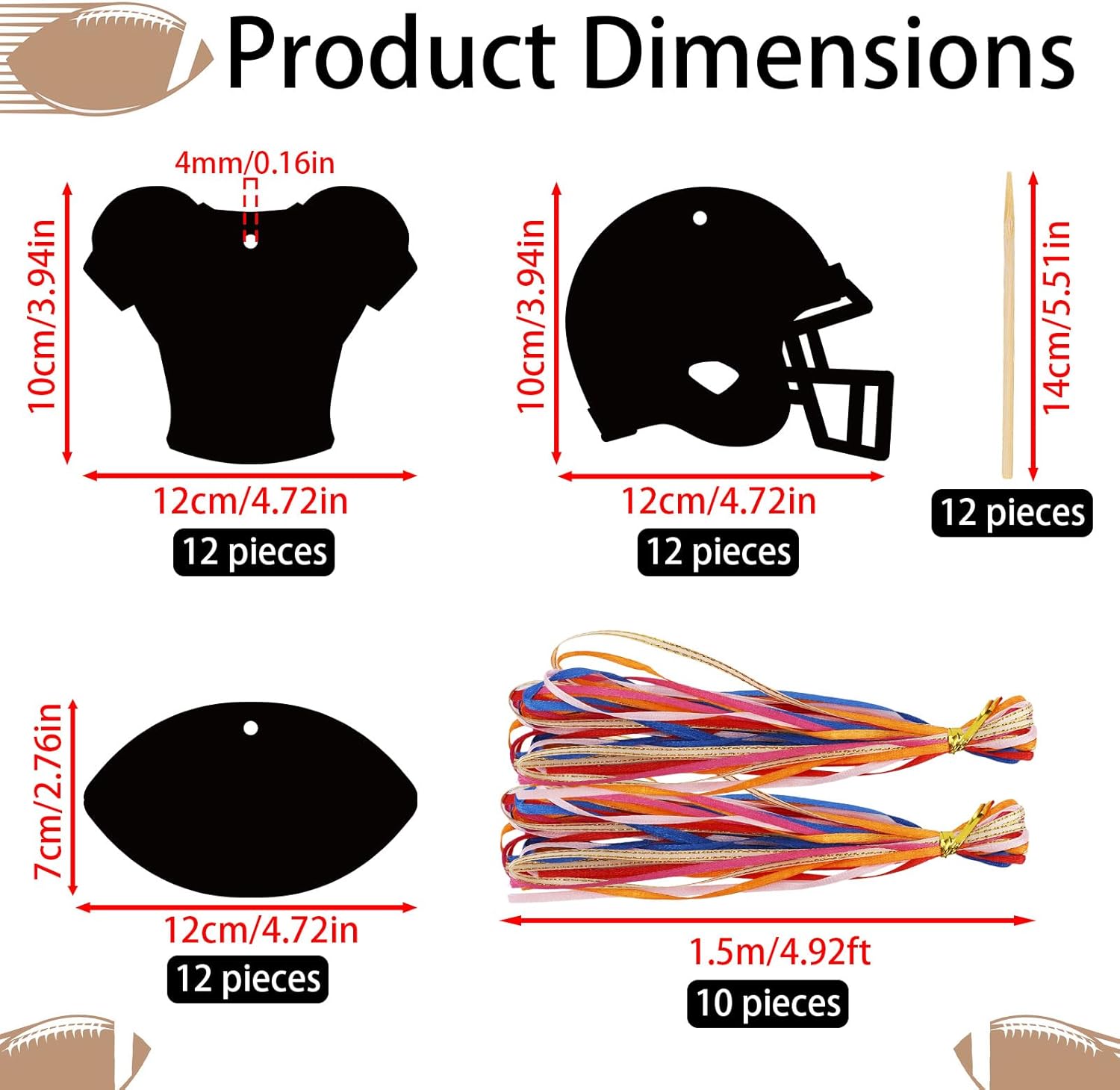 Penitue 36pcs Football Scratch Paper Craft, Black Rugby Art Paper Supplies Football Helmet Magic Scratch Card with Colorful Ribbons for Rugby Enthusiast Painting Party Favors Supplies - Image 2