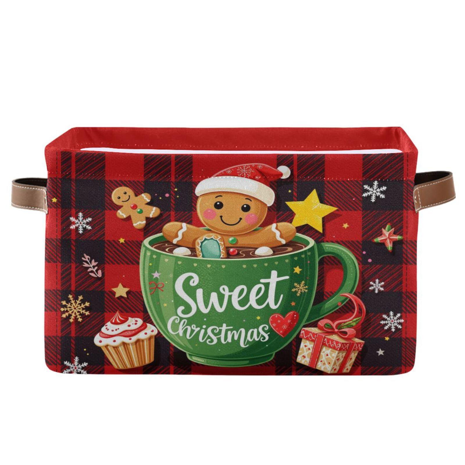 Aslsiy Storage Basket Gingerbread Man in Cup Christmas Nursery Bins Baby Box Canvas Clothes Shelf Basket Laundry Hampers 1 Pcs