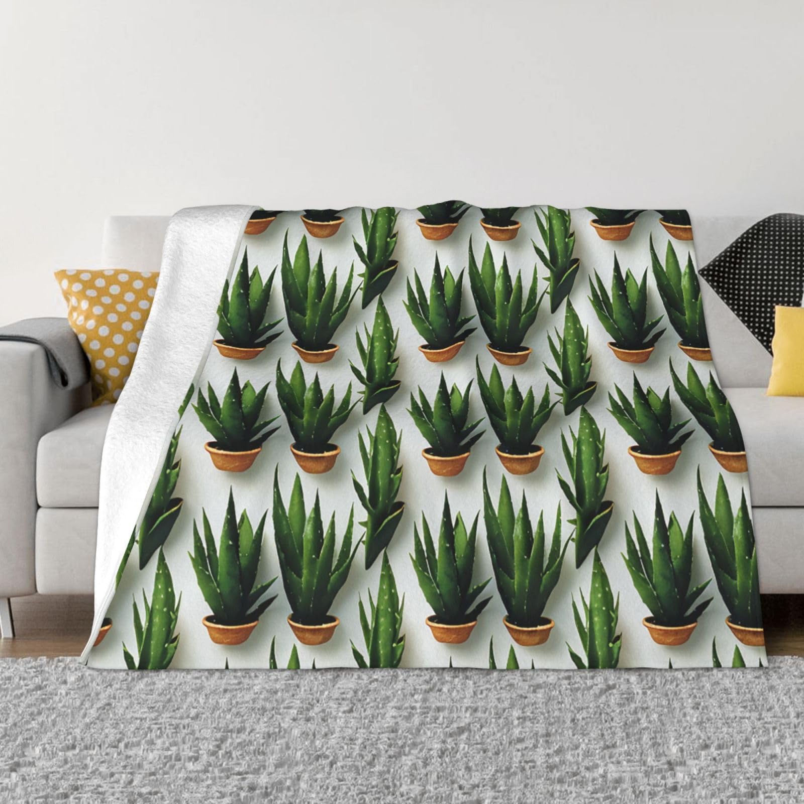 Couverture micro polaire chaude anti-froid grand plaid aloe vera 203cm