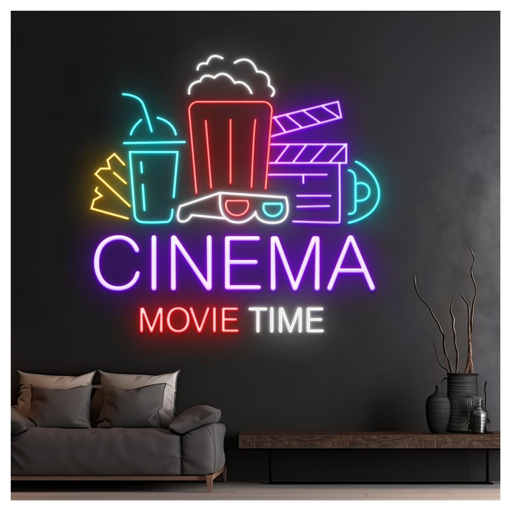 Decoración Lámparas Letrero De Neón Cinema Movie Time Luz LED Para Cine, Arte Mural Para Negocios, Decoración Del Hogar, Dormitorio, Bar, Estar, 63cm