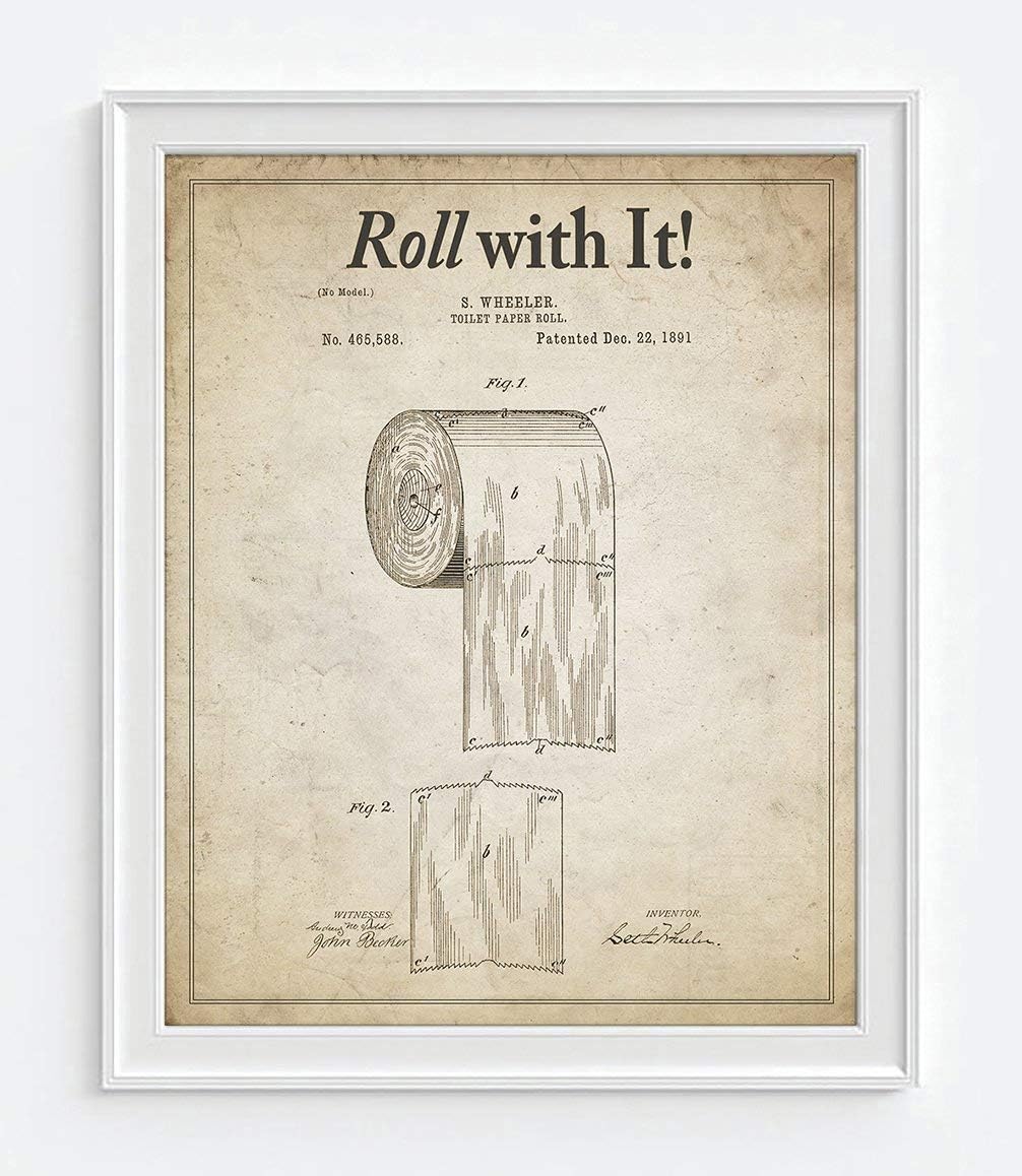 Bathroom Patent Wall Art Prints with Slogans, Set of 4, Unframed, Vintage Toilet Photos, Wall Art Decor Poster Sign, 8x10 Inches