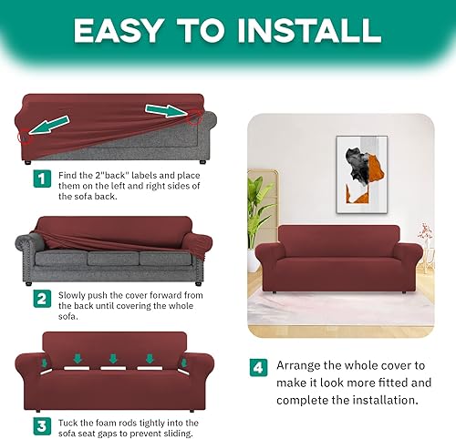 Miniatura 6 de CWK Fundas elásticas para sofá de 3 cojines, de elastano, antideslizante, suave, protector de muebles con espuma antideslizante y parte inferior