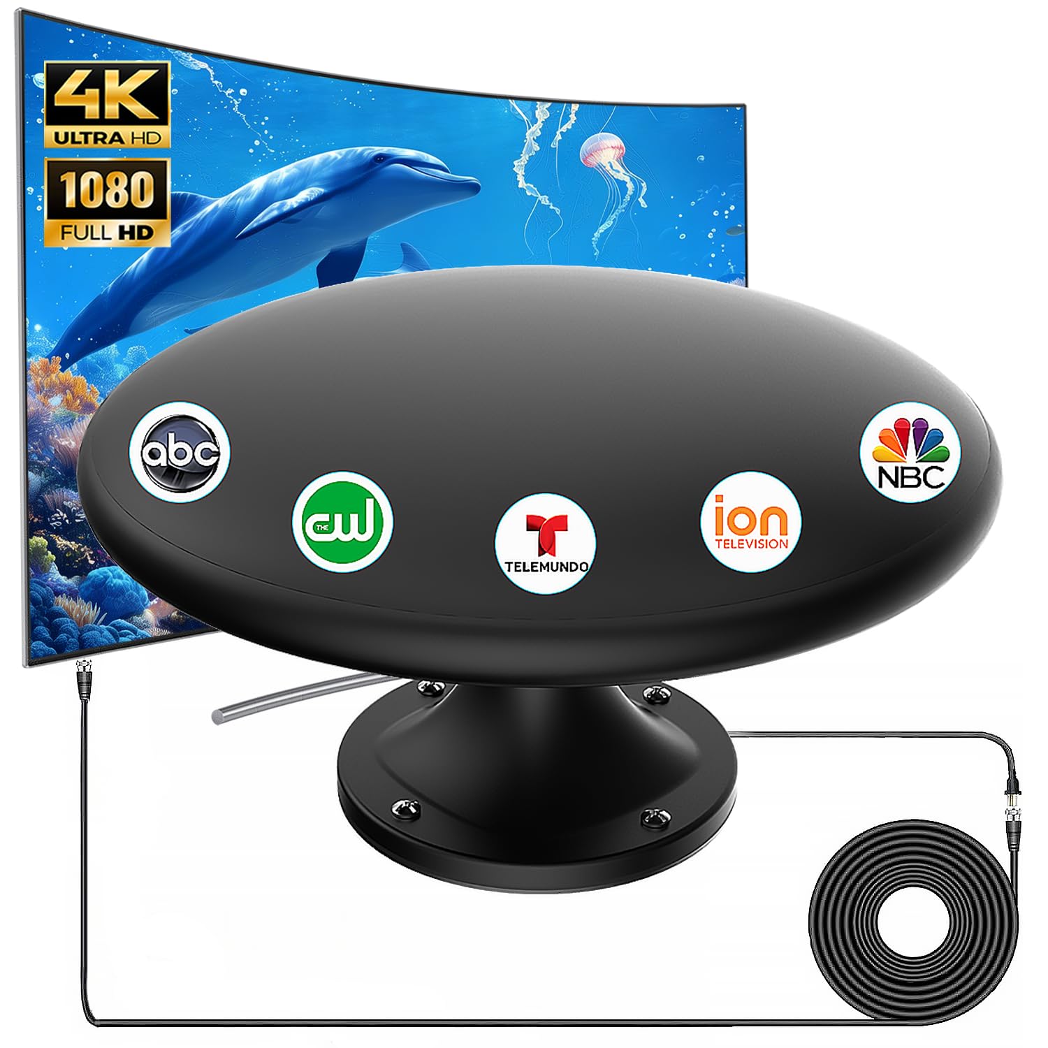 Antenna TV per camper con segnale amplificato, antenna TV digitale HD per esterni con ricezione a lungo raggio, facile installazione, per camper, rimorchi, camion, roulotte, barche (nero)