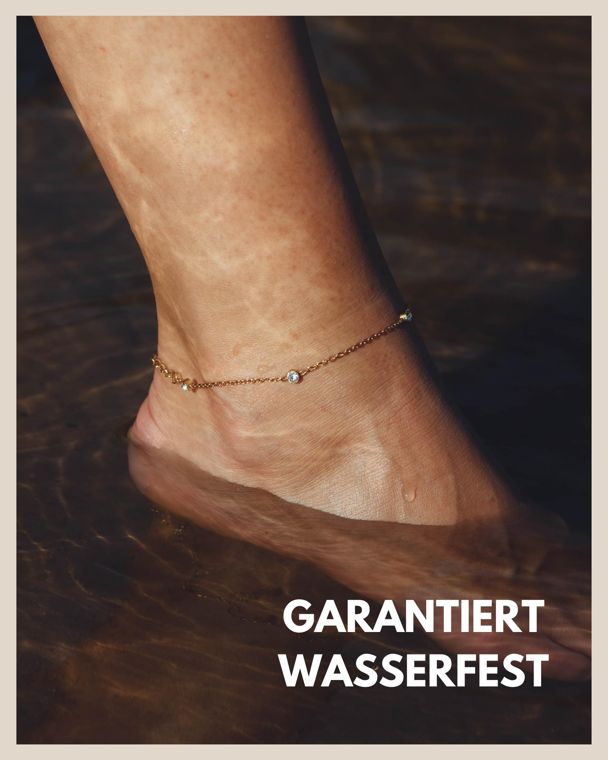 Gd. GOOD.designs EST. 2015 Zirkonia Fußkette für Damen wasserfest I Fußkettchen verstellbar (22-27cm) aus Edelstahl in 18K Gold und Silber I Frauen Fußschmuck mit funkelnden Dots