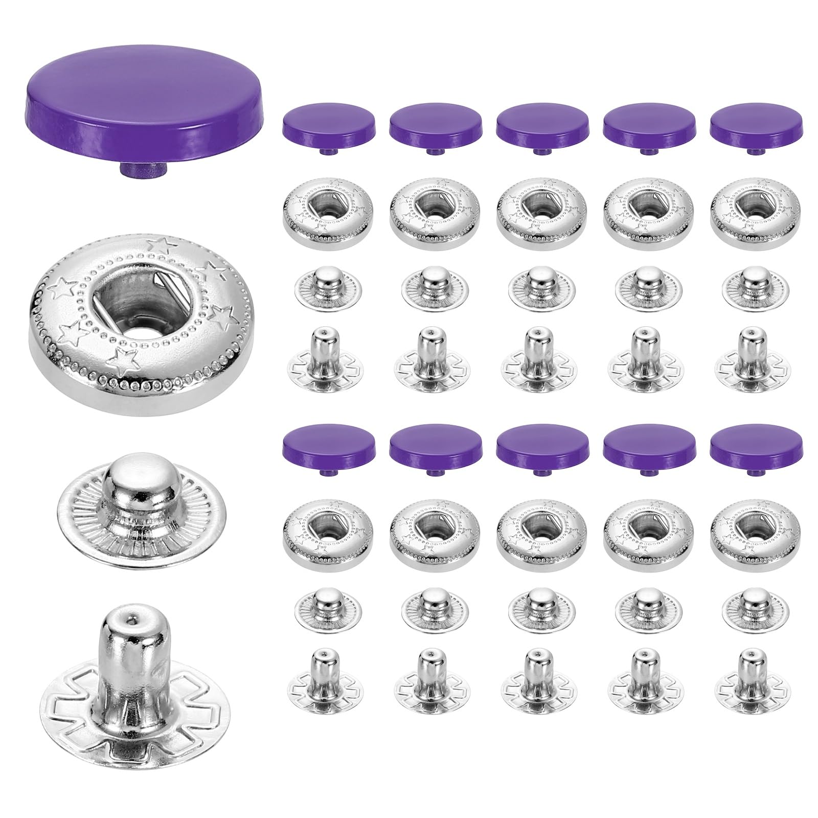 sourcing map 20 Set Snap Fasteners, 15mm #831 Zinc Alloy Press Studs Buttons Popper Stud Cap for Clothing Jeans Jackets Leather Sewing Repairing, Dark Purple