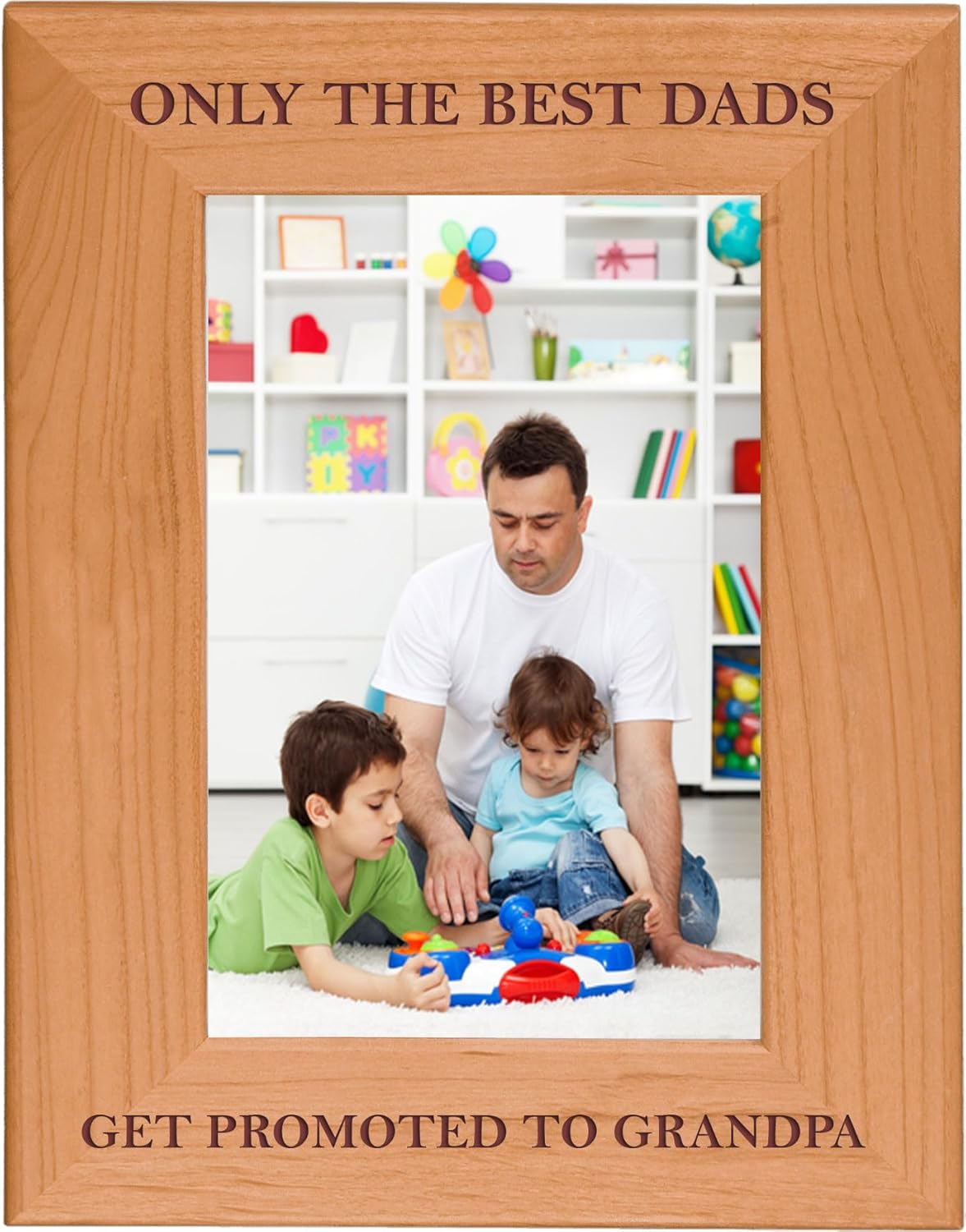 CustomGiftsNow Only The Best Dads Get Promoted to Grandpa Engraved Natural Alder Wood Hanging/Tabletop Photo Picture Frame (4x6-inch Vertical)
