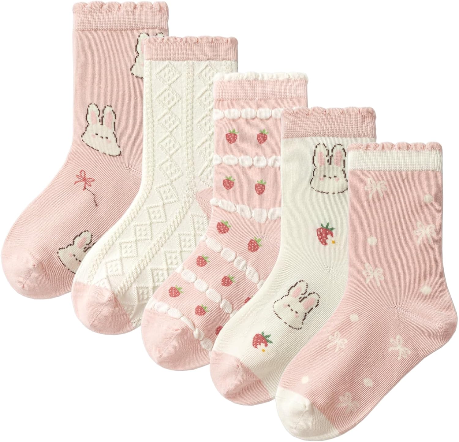 Balabala Girls Socks Cotton Crew Socks for Girls Cute Kids Ruffle Animal Socks Comfy Soft Novelty Crew Sock, 5 Packs
