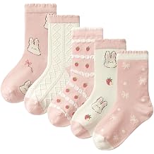 Balabala Girls Socks Cotton Crew Socks for Girls Cute Kids Ruffle Animal Socks Comfy Soft Novelty Crew Sock, 5 Packs