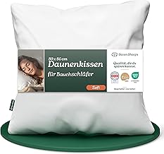 Down Pillow 80 x 80 cm, Soft for Stomach Sleepers, 3-Chamber Pillow 80 x 80 Down Extra Flat, Cuddly Soft & Dimensionally Stable, Machine Washable, DOWNPASS (no live plucking), Oeko-Tex